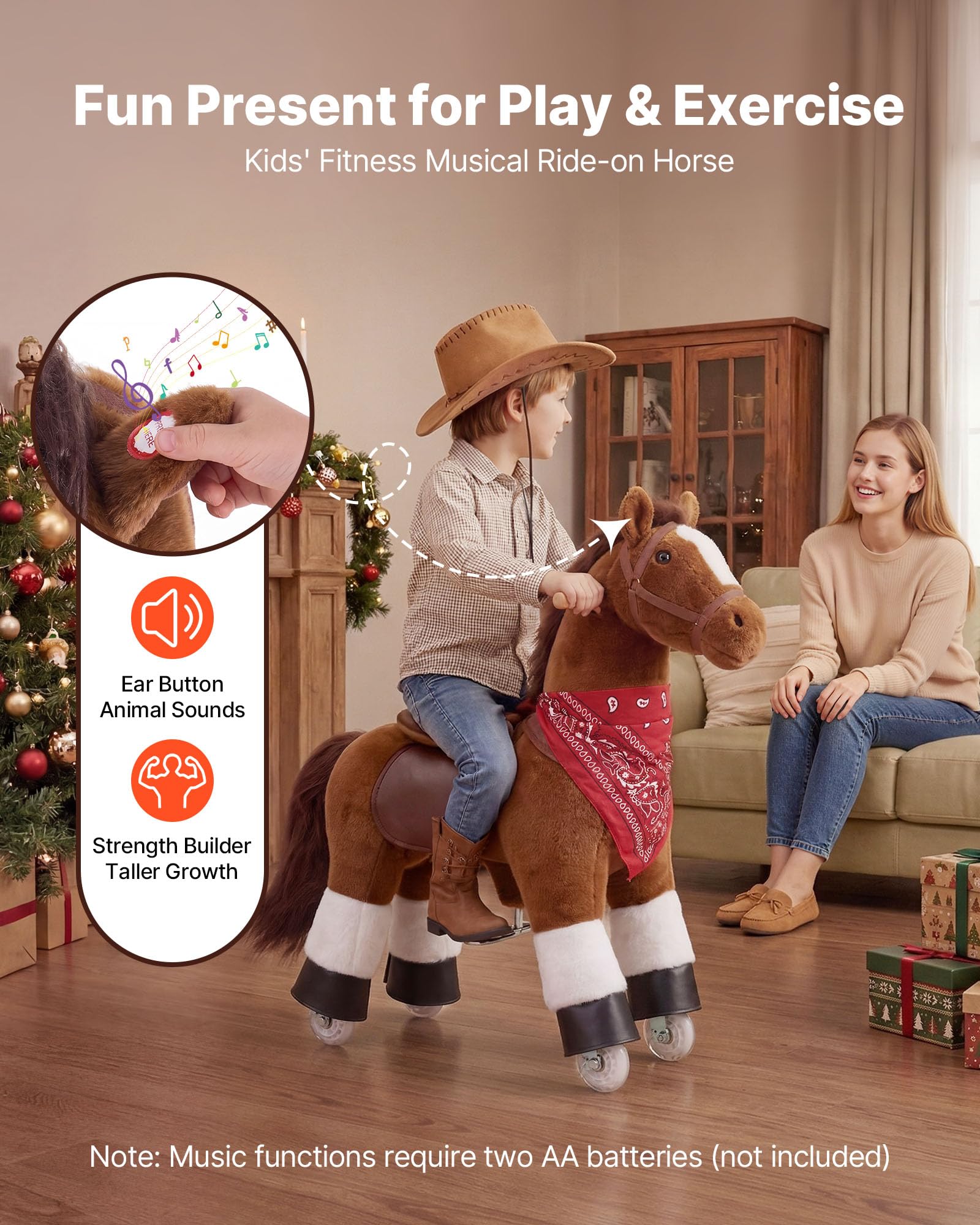 VEVOR Caballo de Juguete para Niños, Pony de Montar con Ruedas, Pedales, Caballito Infantil con Asiento Elevado, Estructura de Metal, Uso Interior y Exterior, Carga hasta 50 kg, Niños Niñas 3 a 8 Años