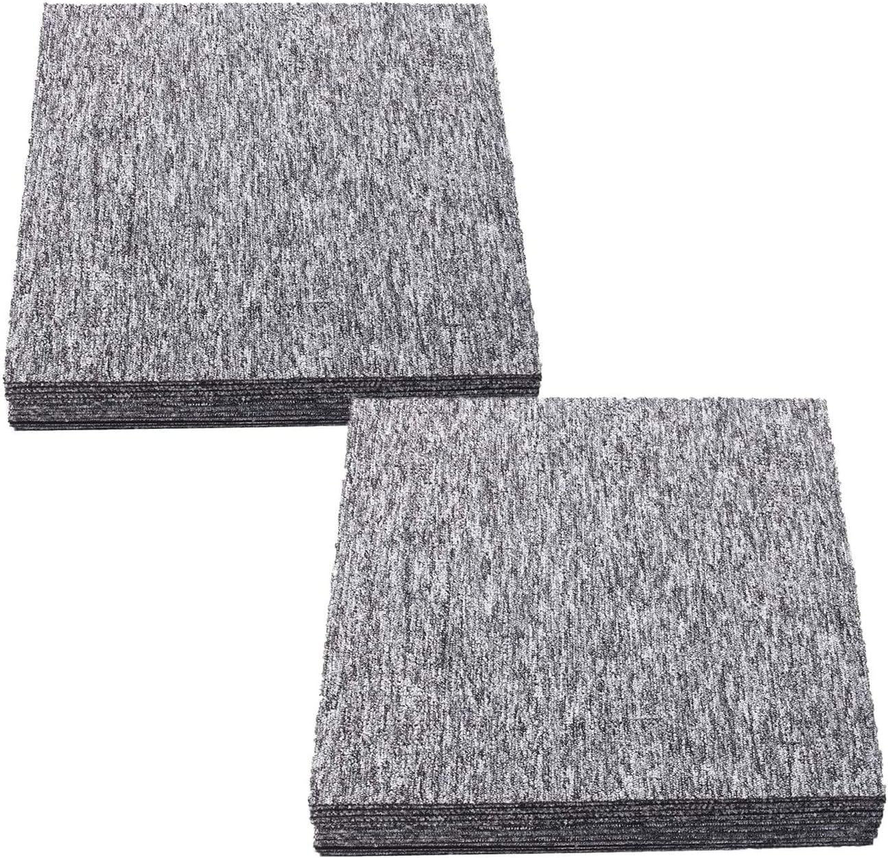 20 Tiles Carpet Floor Tiles 20"x 20"x0.11inches Pile Height with Self Adhesive Stickers DIY Indoor Outdoor Carpet Tiles for Home Decor, Light Grey Polyester(54 Sq Ft/Box)