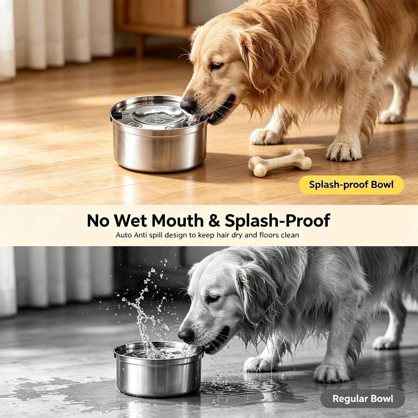 Gamelle d'eau Anti-Débordement pour Chien avec Abreuvoir Flottant en Acier