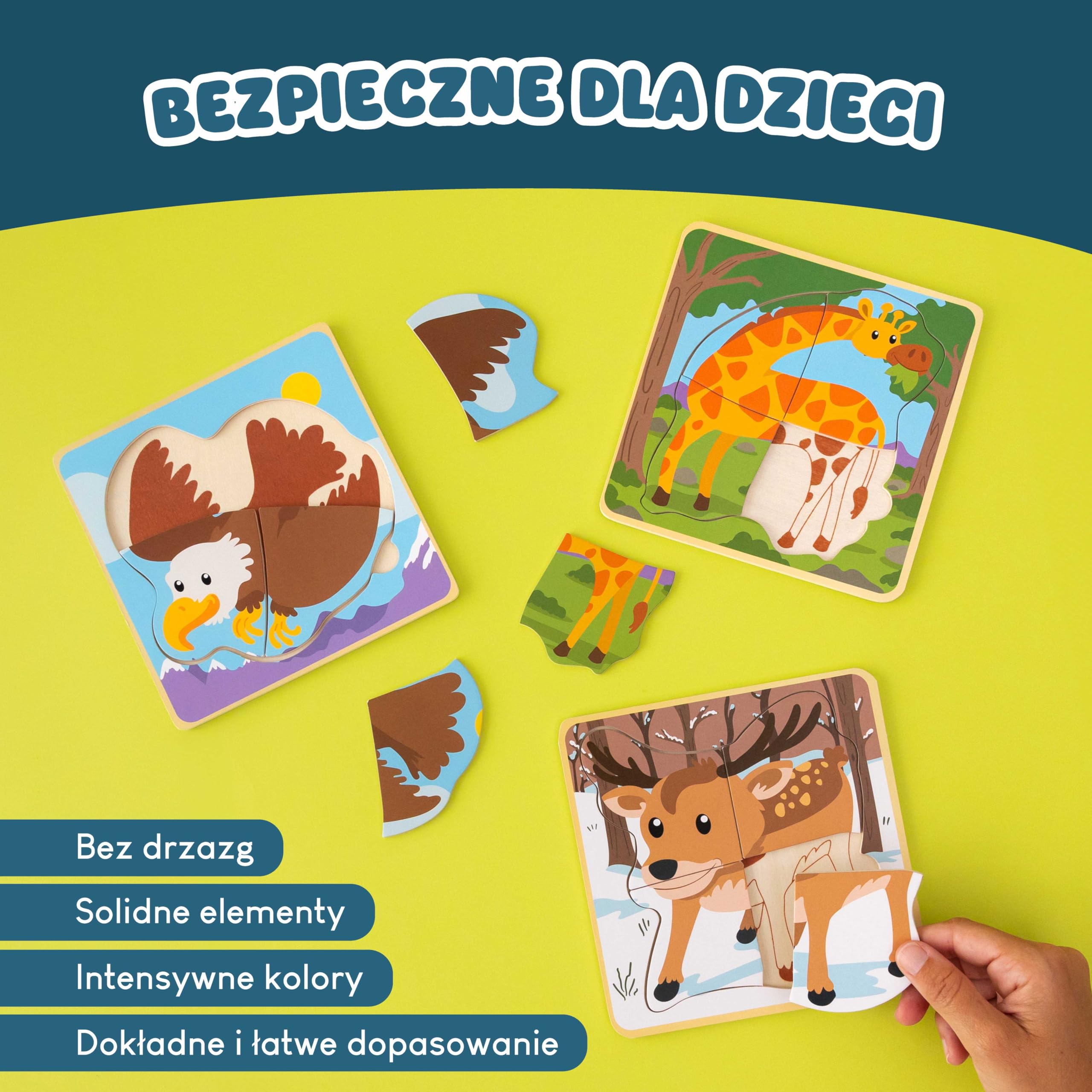 BONNYCO Zestaw 4 Drewnianych Puzzli - 16 Upominków do Toreb na Przyjęcia dla Dzieci w Wieku od 1 do 5 lat. Pomysły na Prezenty Urodzinowe Zabawki Maluchów Nagrody Klasowe Niemowląt