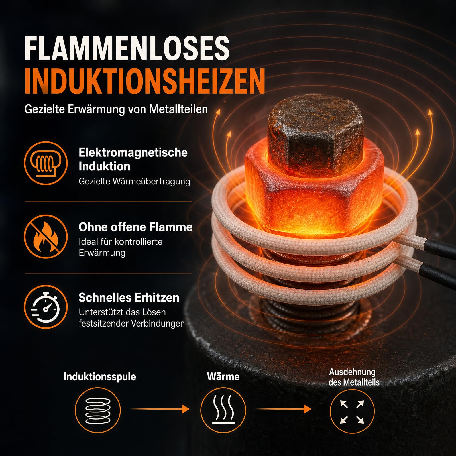 Induktionserhitzer kfz 1100W mit 10 Heizspulen Magnetischer Induktionsheizer, Flammenloses Induktion kfz Werkzeug zum Entfernen von Schrauben, Induktionsheizer-Handgeräteset