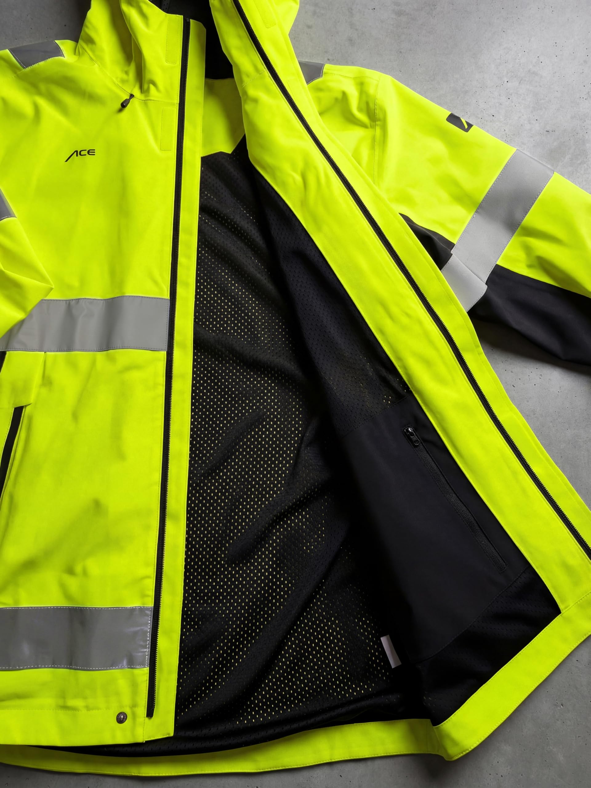 ACE Constructor HiViz Kurtka przeciwdeszczowa – wodoodporna kurtka ostrzegawcza z elementami odblaskowymi i kapturem – zgodna z normami EN ISO 20471 i EN 343 – rozmiary od S do 4XL