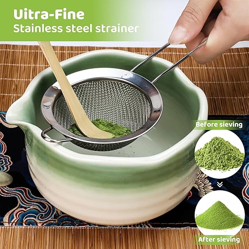 Miniatura 5 de HengLiSam Juego de 8 batidores de matcha, juego de cerámica de matcha, herramientas de ceremonia de té japonés con cuenco matcha, batidor de bambú,