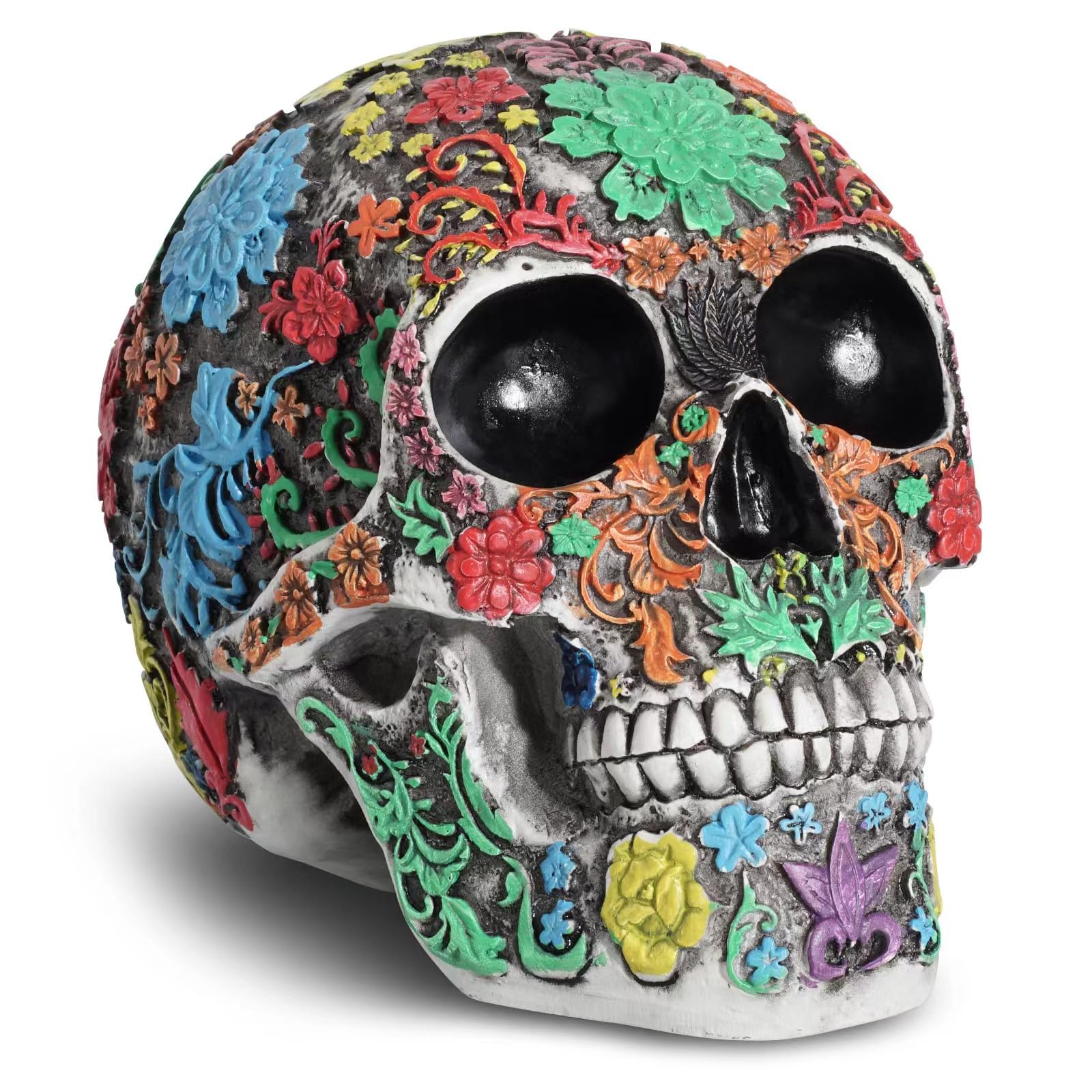 YXWYXWA Estatua del cráneo para decoración del hogar, decoración del cráneo, Resina del cráneo Humano de tamaño Natural, Resina de Calavera Pintada Personalizada Coleccionable