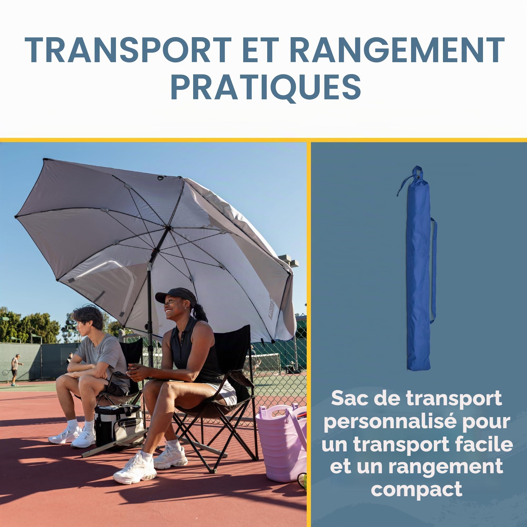 Sport-Brella Parasol Première - Protection Solaire UPF 50+ Et Réflexion De Chaleur, Conçu pour Position Incliné Ou Droite, Idéal pour Plage, Événements Sportifs Et Camping, 2,4m, Bleu