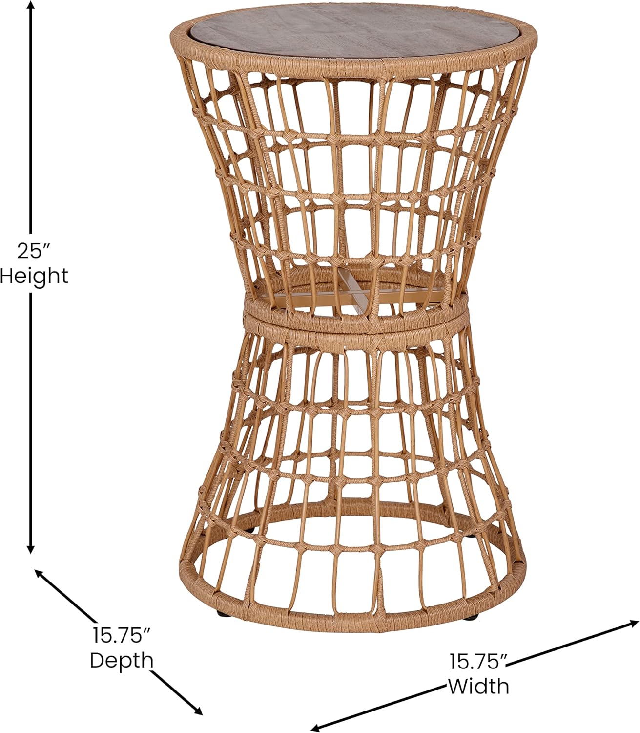 Flash Furniture Devon Indoor/Outdoor Rattan Rope Table - Natural Finish Polyethylene Rattan - Black Finished Engineered Wood Top - Fade and Weather Resistant