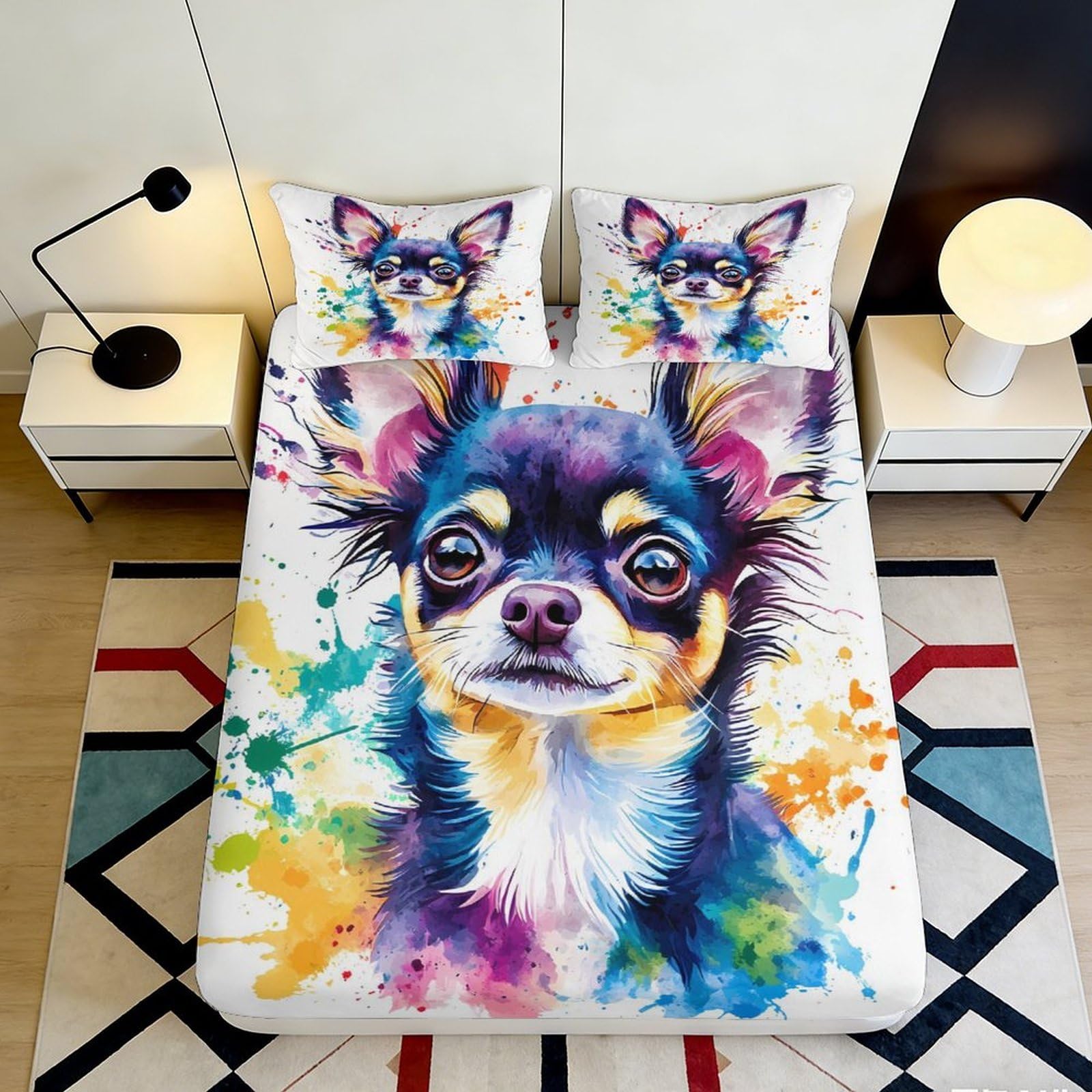 3D Printed Artistic Dog Fitted Sheet Microfiber Deep Pocket Bedroom Bedding Dog Mattress Fitted Cover Washable 200x200x25cm 90x200x25cm