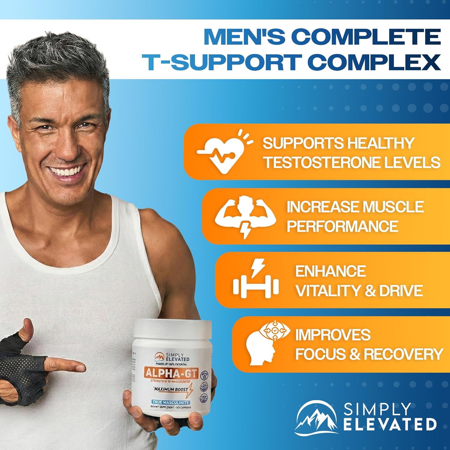 Simply Elevated Alpha-GT - 14-in-1 Male Enhancing Supplement, Testosterone Booster for Men with Ashwagandha, Tongkat Ali, Tribulus & Fenugreek, Supports Masculine Energy, Drive & Confidence, 2500 mg - Image 3
