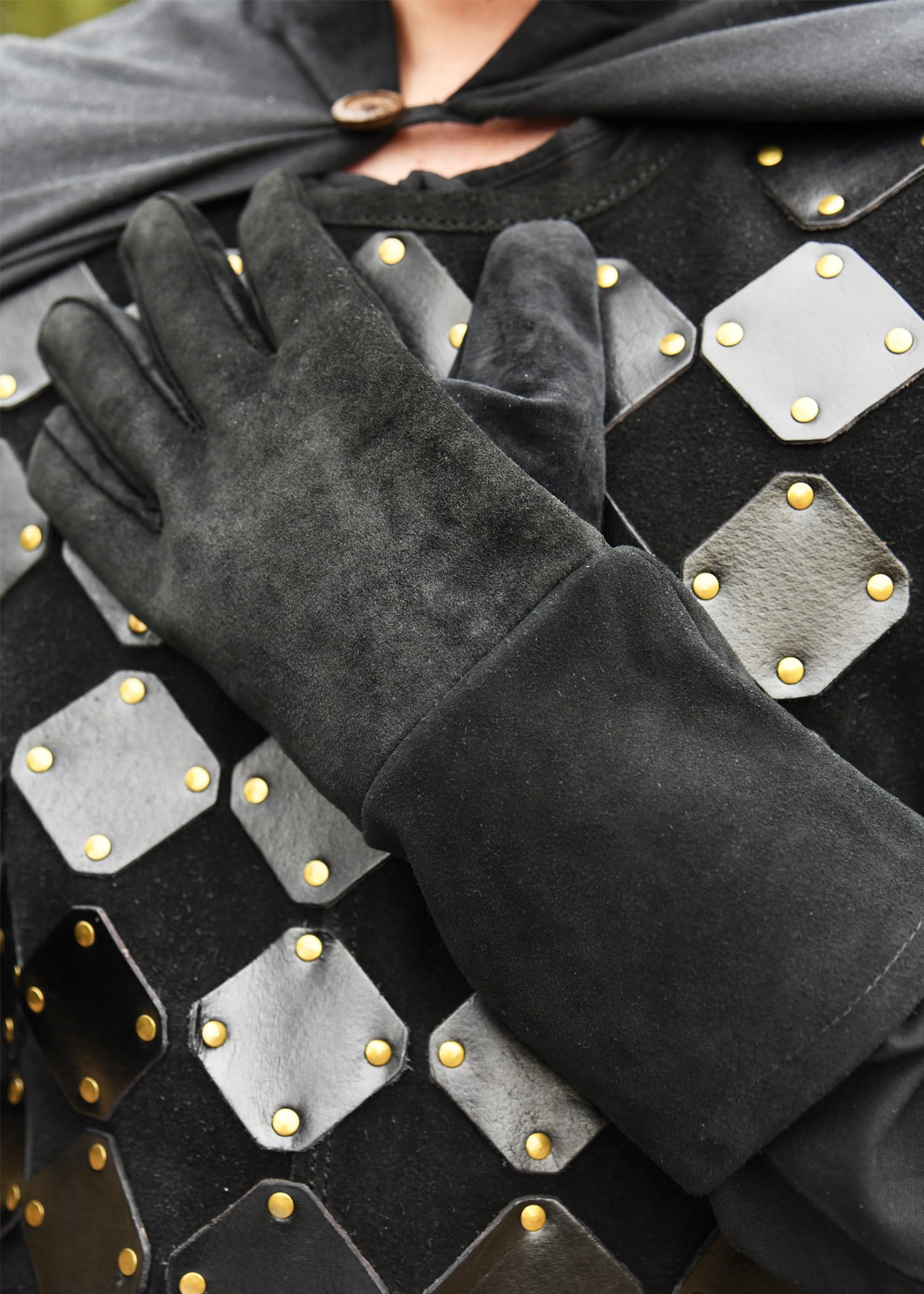 Battle-Merchant Stulpenhandschuh aus Wildleder, Schwarz, Größe L (9) | Fechthandschuhe, Ritterhandschuhe, Mittelalter, LARP, Reenactment, Schaukampf, Fantasy Cosplay