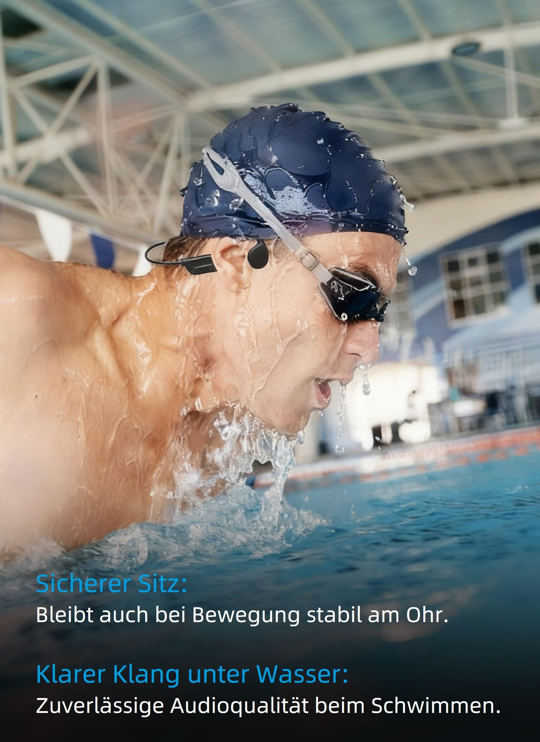 X17 Knochenschall Kopfhörer, Open-Ear Sportkopfhörer für Schwimmen & Laufen, IPX8 wasserdicht mit 32GB MP3 Player, Bluetooth 6.0, 10 Std. Spielzeit, für Radfahren & Fitness, Schwarz