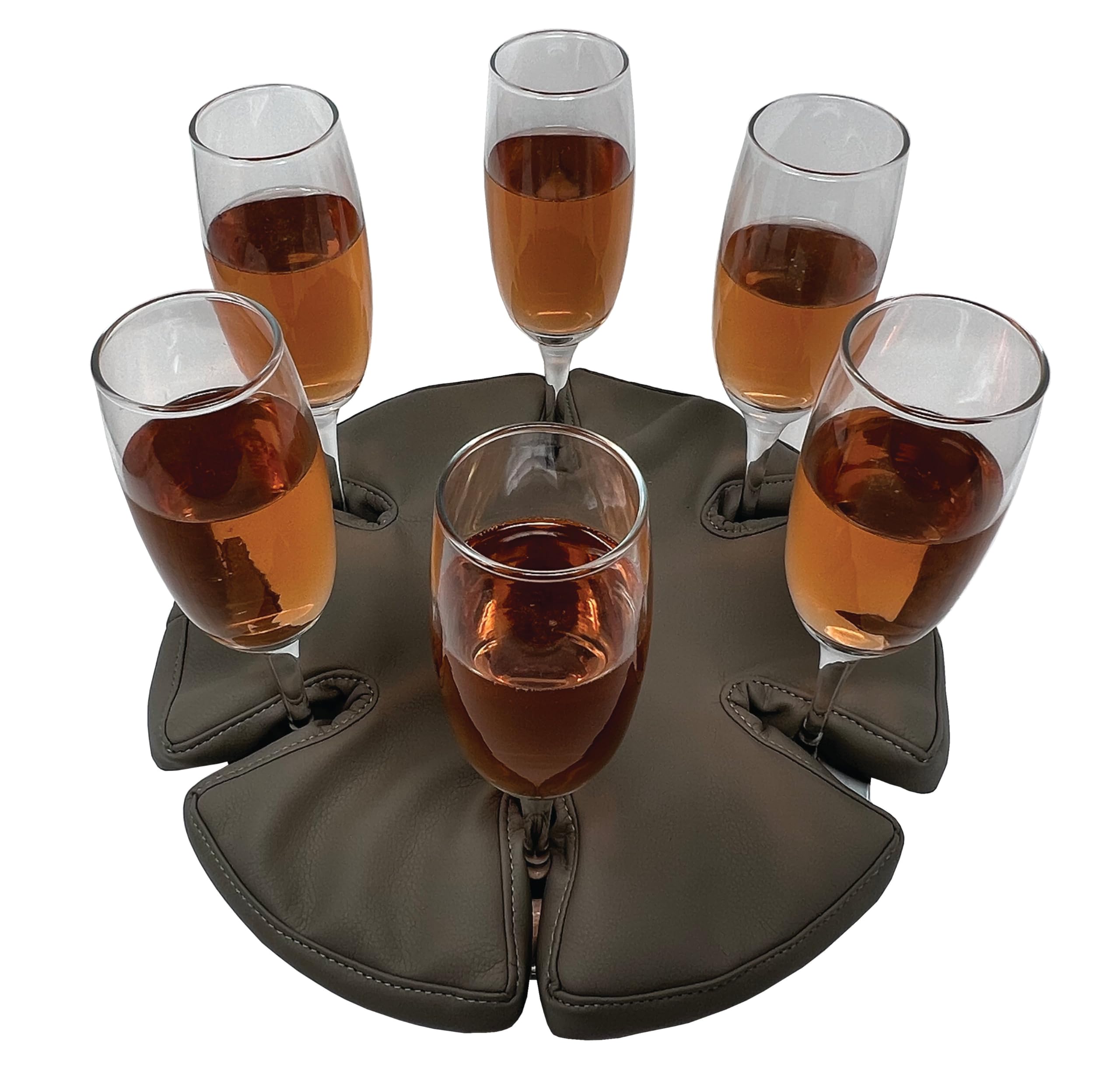 Glass Anchor: el lindo soporte para copas de vino para paseos en bote, picnics y campamentos. Cuero gris. Espacio para 6 vasos. No se necesitan fijaciones. ¡Detén los derrames!