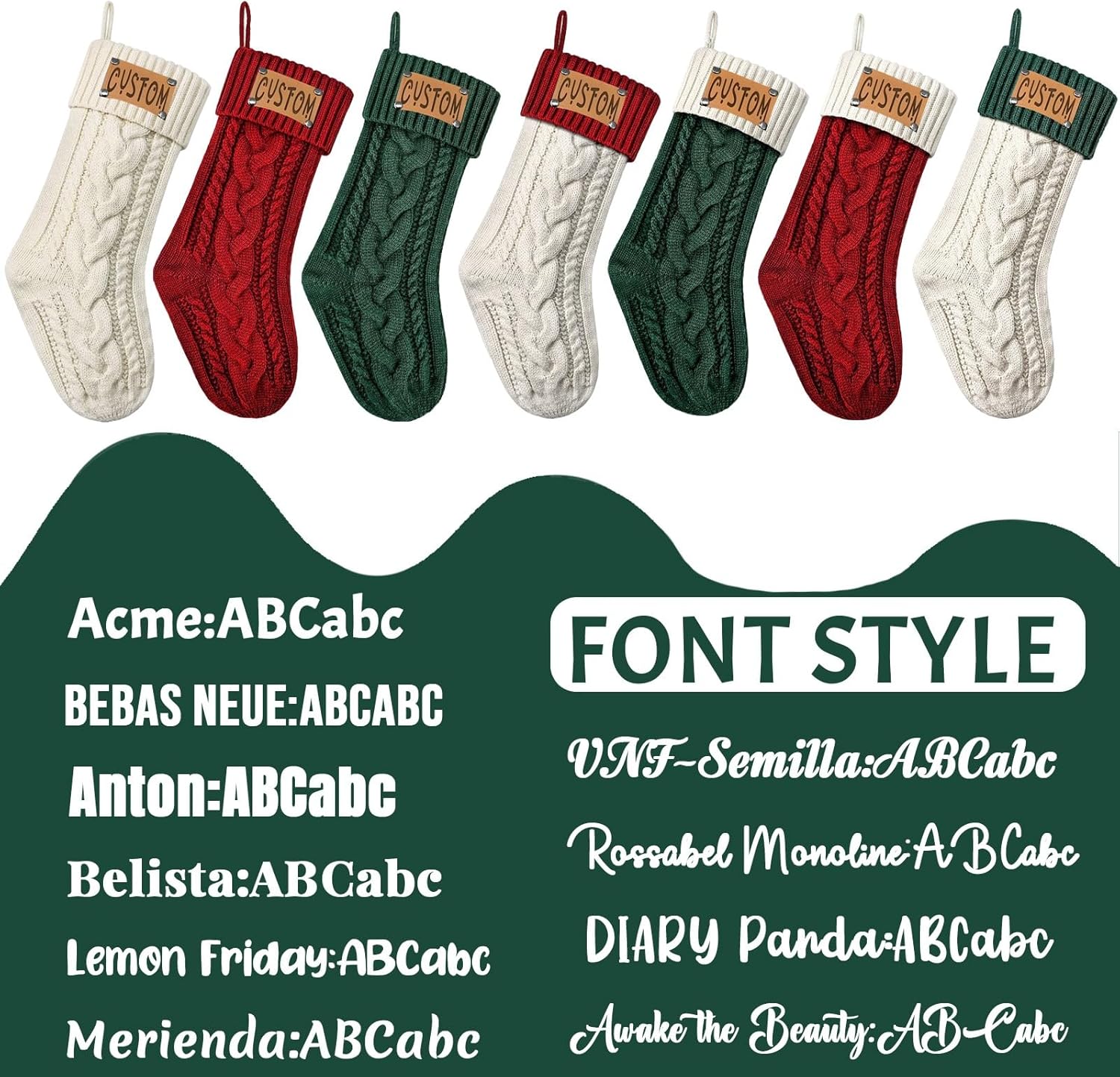 Tkanina Personalized Christmas Stockings,18” Large Custom Christmas Stockings with Names,Customized Xmas Stocking for Fireplace Xmas Holiday Party Decorations,5 Pcs