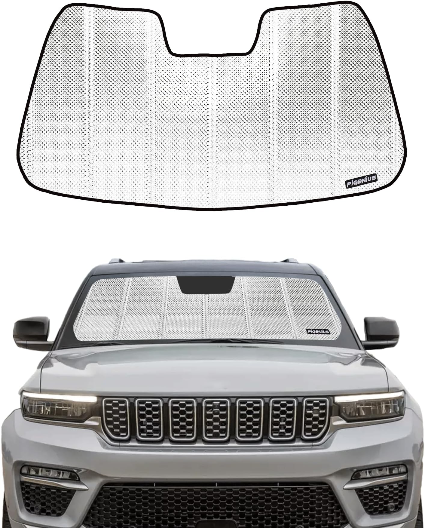 Windshield Sun Shade for Jeep Cherokee SUV 2014-2023. Reflective Aluminum Film Front Window Sunshade B