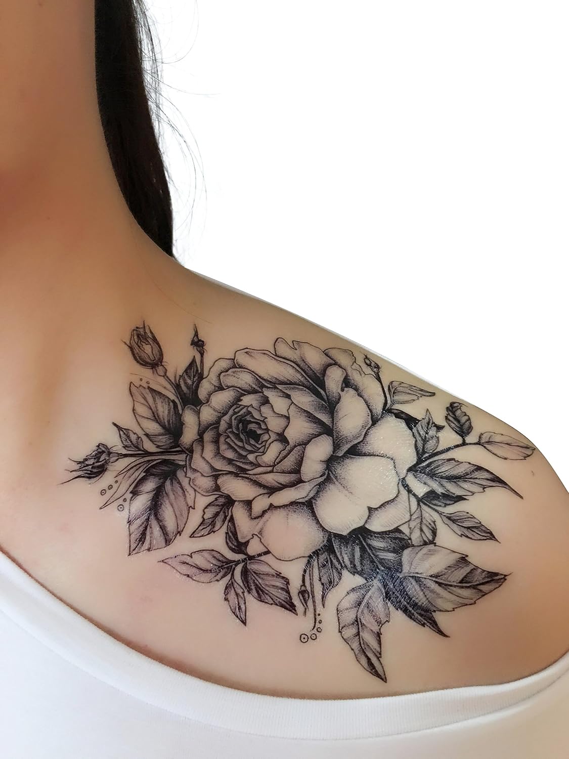 DaLin 4 Sheets Temporary Tattoos for Men Women Flowers Collection (Black Rose)