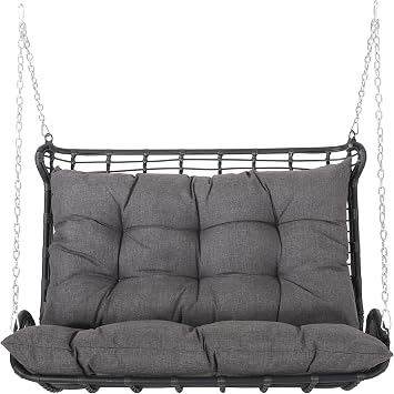 Christopher Knight Home Arruda Outdoor Porch Swing with Cushions - Wicker - Gray/Dark Gray