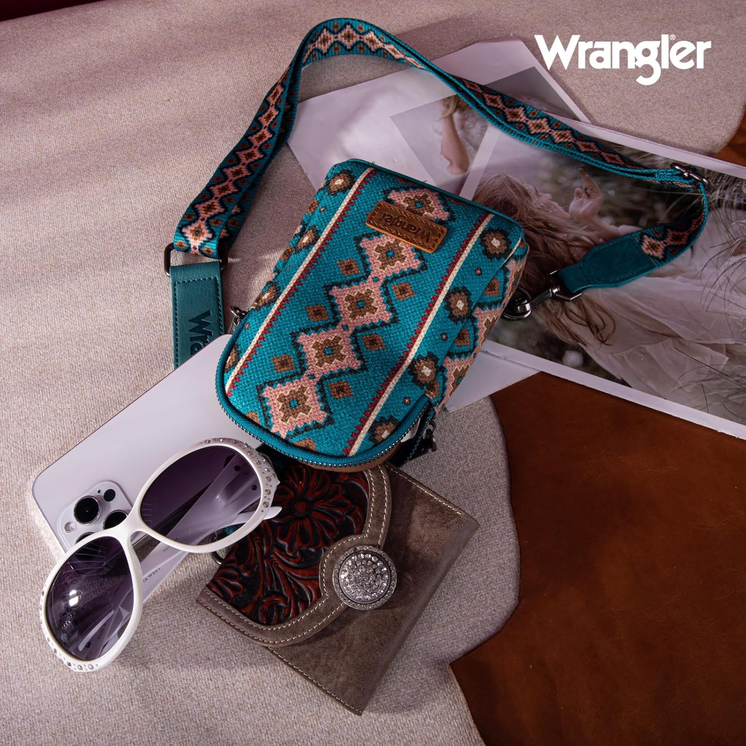Wrangler Aztec Sling Bag - Southwest Crossbody Trendy Chest Bag - Image 5