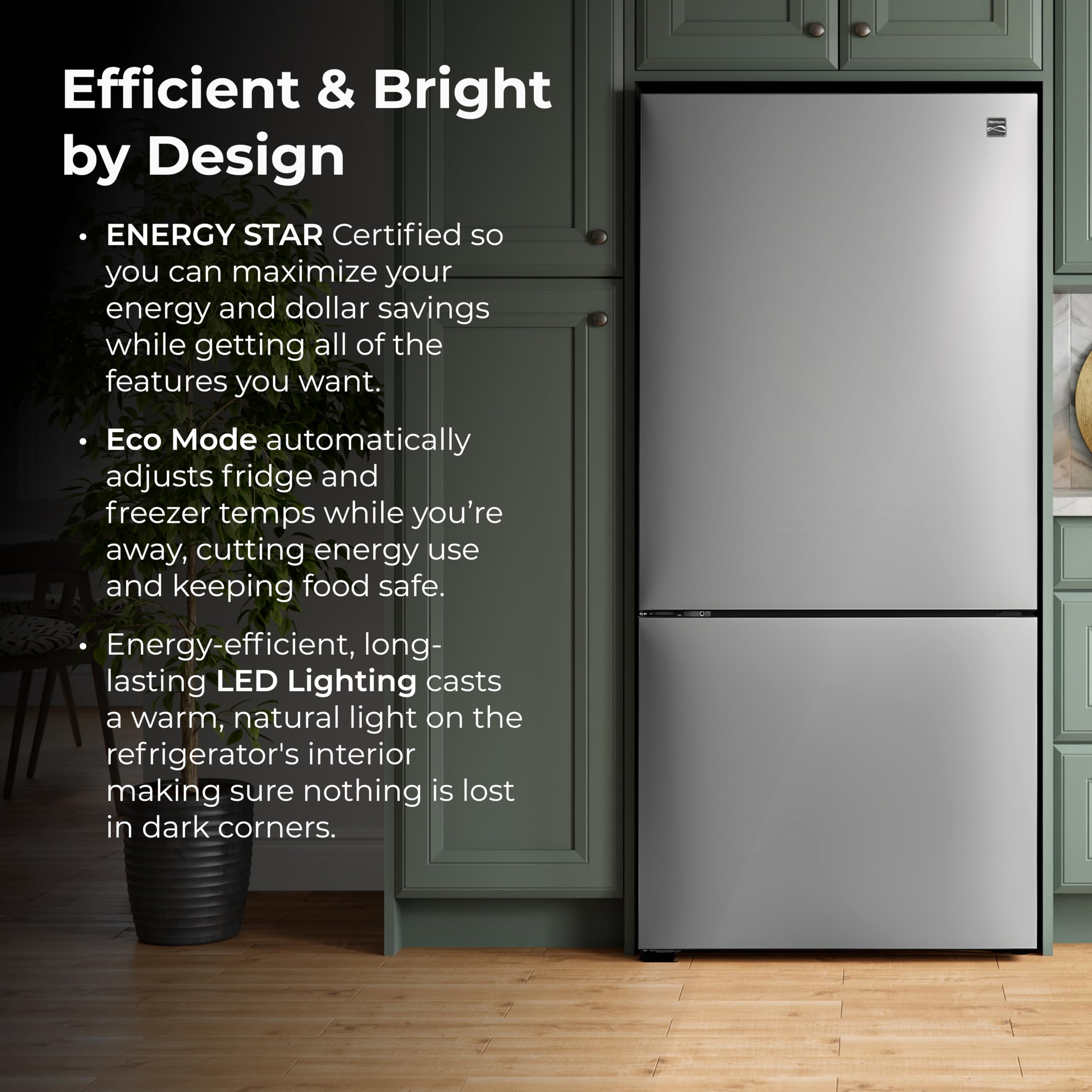 Kenmore 31" Bottom Freezer Refrigerator, Counter Depth - Ice Maker, Adjustable Shelving, Crisper Drawers, Energy Star Certified, 17.8 Cu. Ft. Capacity, Fingerprint Resistant Stainless Steel on Fridge.com - View 6