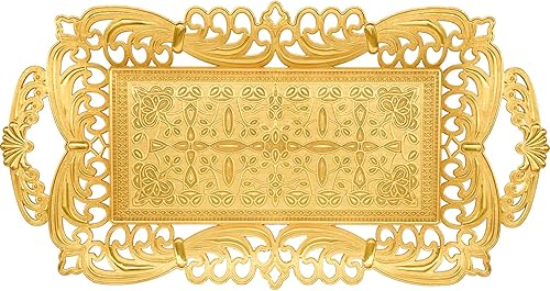 Miniatura 6 de Bandeja de té turco para servir café con asas otomana decorativa (dorado)