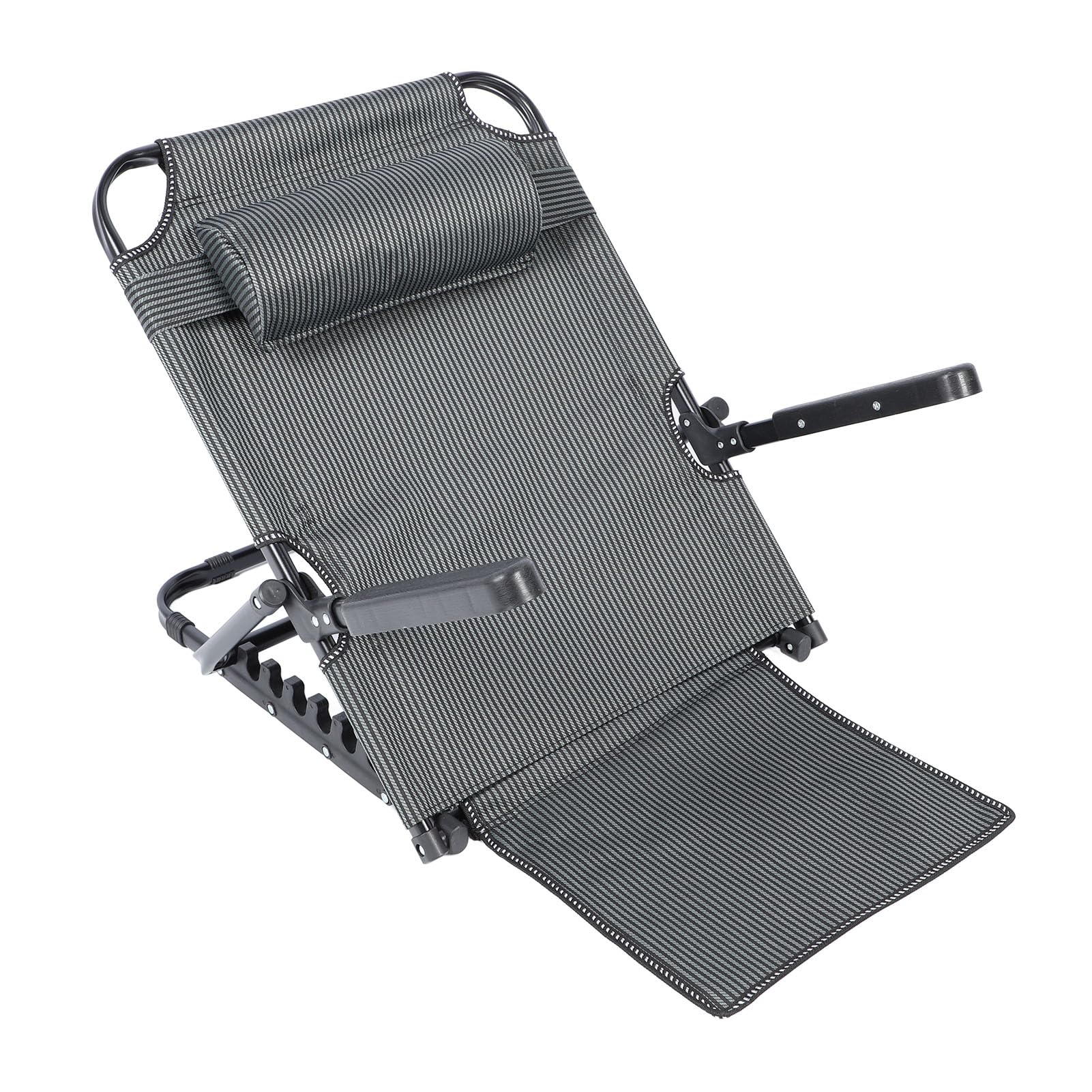 Respaldo de Cama Elevable Ajustable para Personas Mayores y Embarazadas de 70 Cm de con Almohada para la Cabeza y Reposabrazos para Leer Descansar Raya Azul Oscuro
