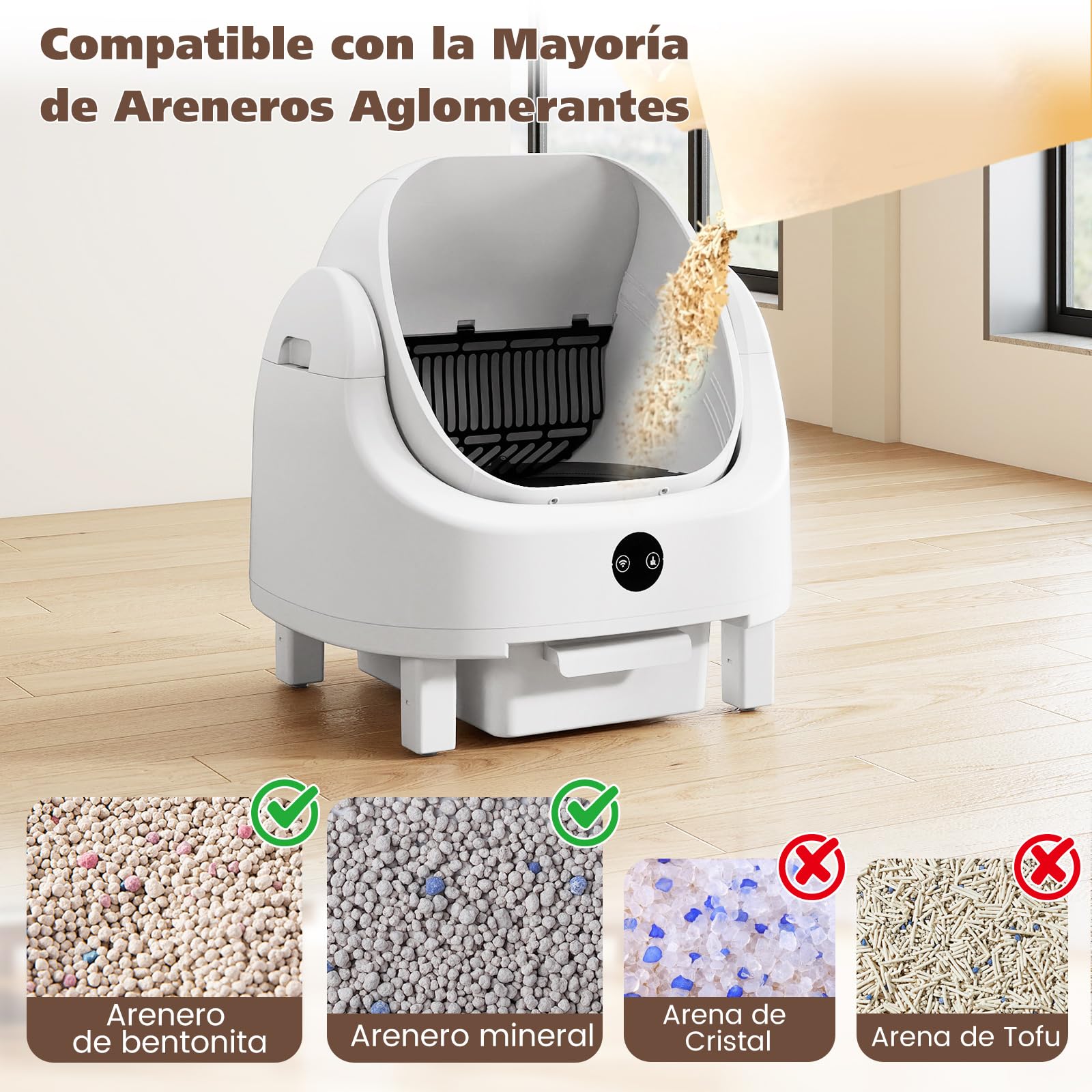 COSTWAY Arenero Gatos Autolimpiable, Diseño Abierto, Apertura de 39x39 cm, Arenero Automático para Gatos con Control por APP, Sin Olores, Sensores de Seguridad, Silencioso, Caja de Arena Autolimpiable