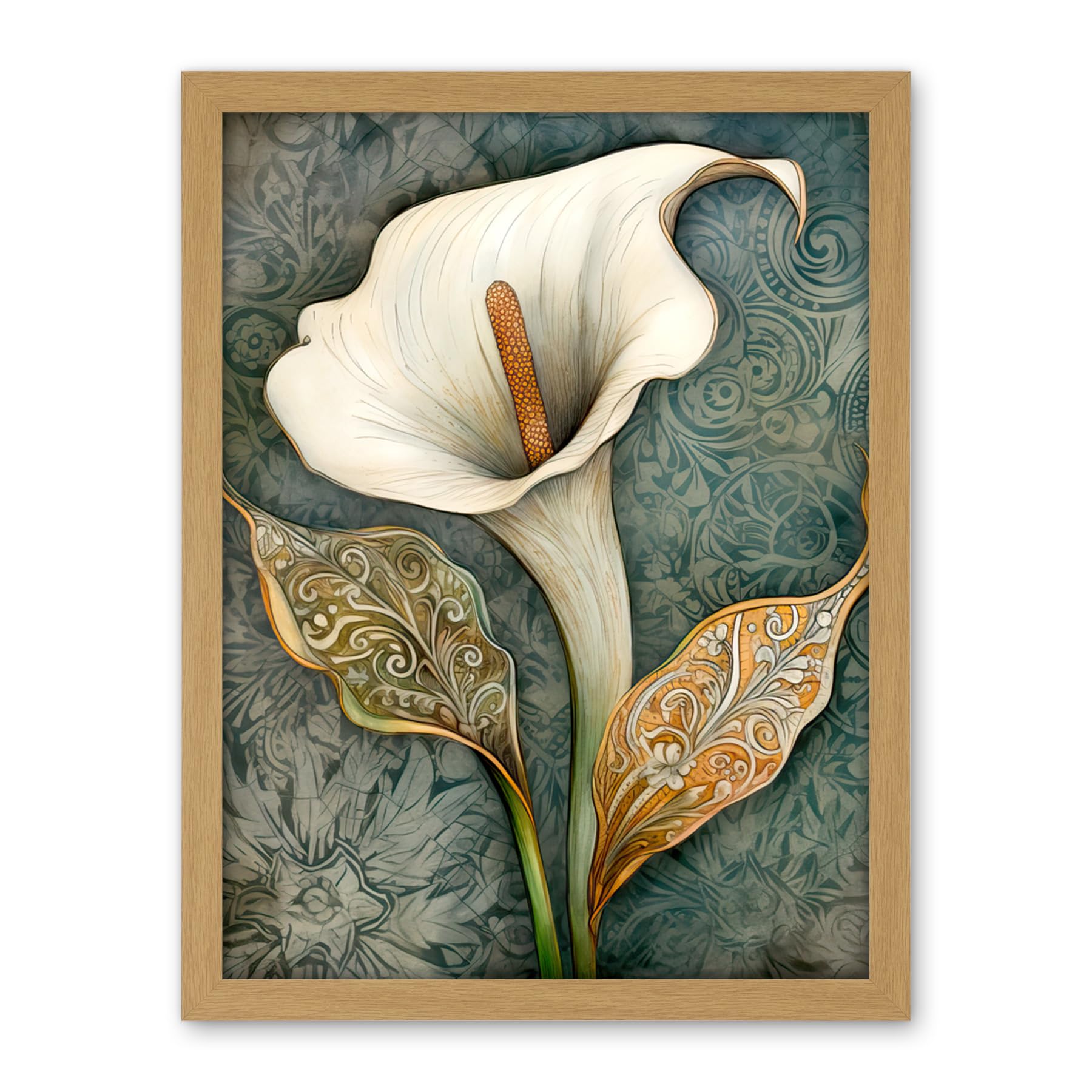 Artery8 William Morris Style Art Nouveau Calla Lily Flower Artwork Framed Wall Art Print 18X24 Inch
