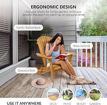 VINGLI Folding Adirondack Chairs Set of 4 Clearance Weather Resistant/Lawn Cheap Fire Pit Highwood Lounge Chairs-Patio Furniture Sets for Campfire, Bonfire