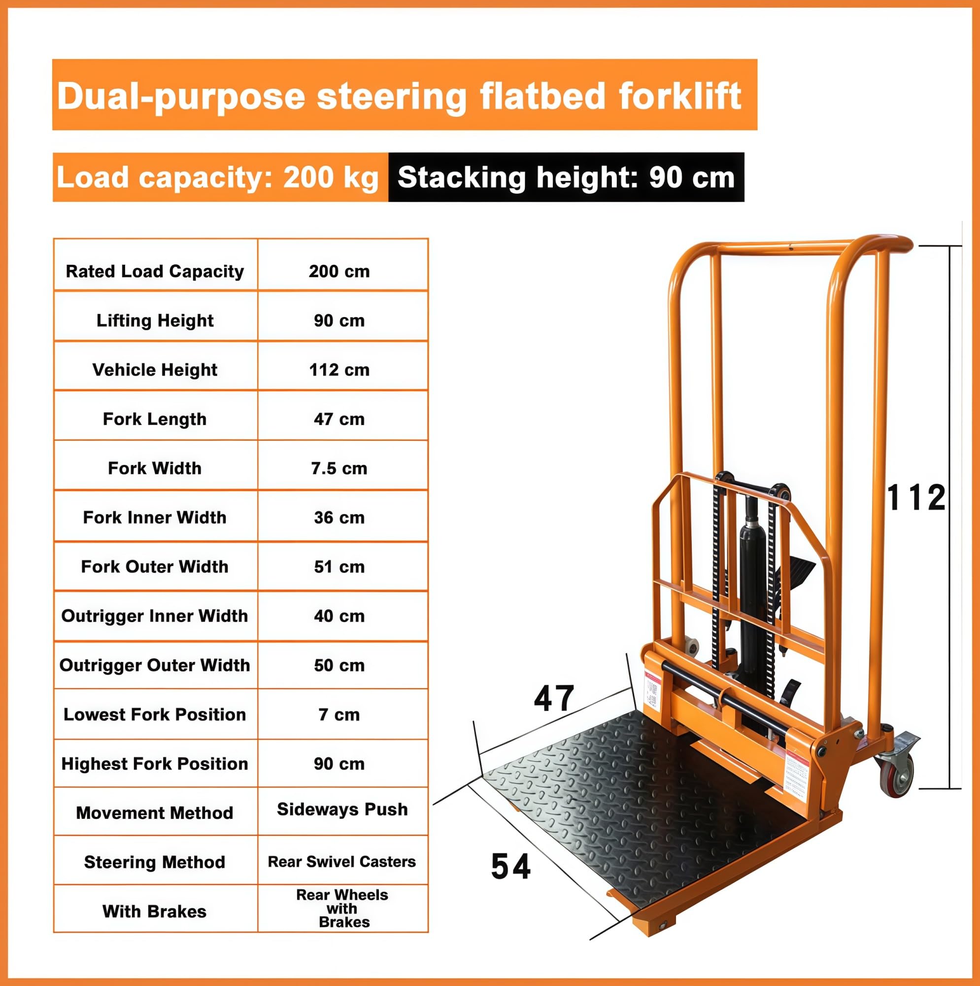 400kg Sollevatore Materiale Idraulico Sollevatore Pallet Truck Carrello Acciaio Rimovibile Acciaio Letto Piano per Carrello Elevatore & Flatbed Uso 200kg Capacità ty Soluzione di Trasporto