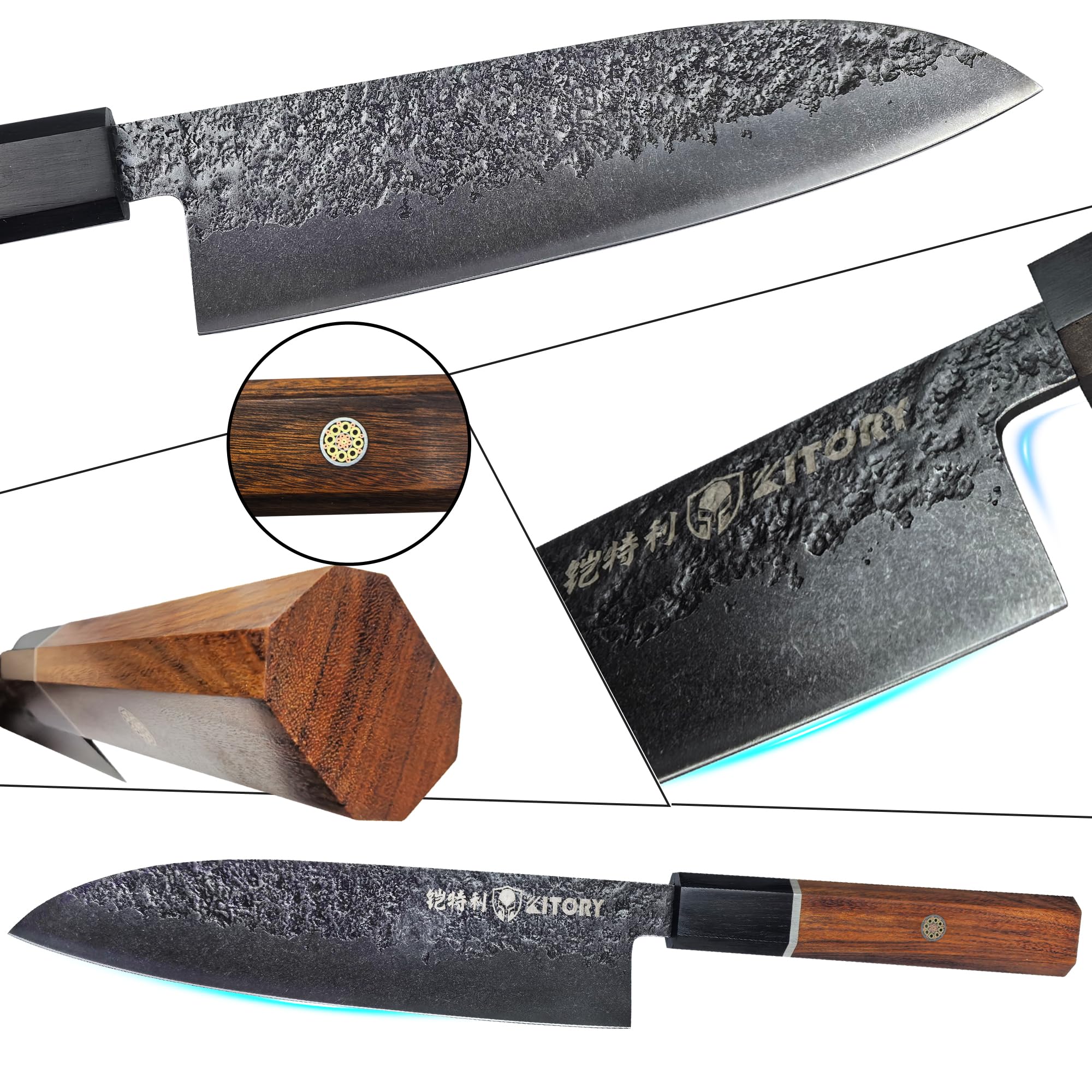 Kitory Japanisches Santoku-Messer 17 cm, Ultraklares Profi-Küchenmesser aus 4Cr13MoV-Stahl mit Griff aus Schwarzholz & Rotgummikarree – Geschenk 2026 für Zuhause & Restaurant