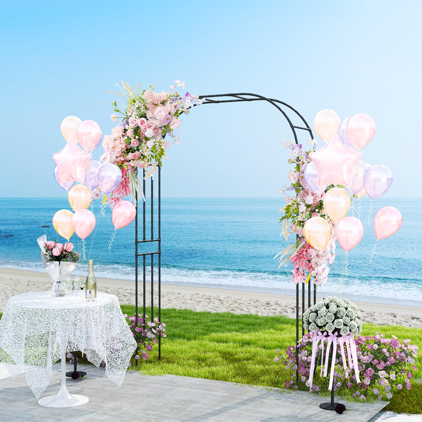 HOMASIS Arco da Giardino, Sostegno per Piante con Tubo in Acciaio Ondulato, Arco per Rose Rampicanti, Decorazioni Giardino per Feste, Matrimoni (153 x 40 x 240 cm)