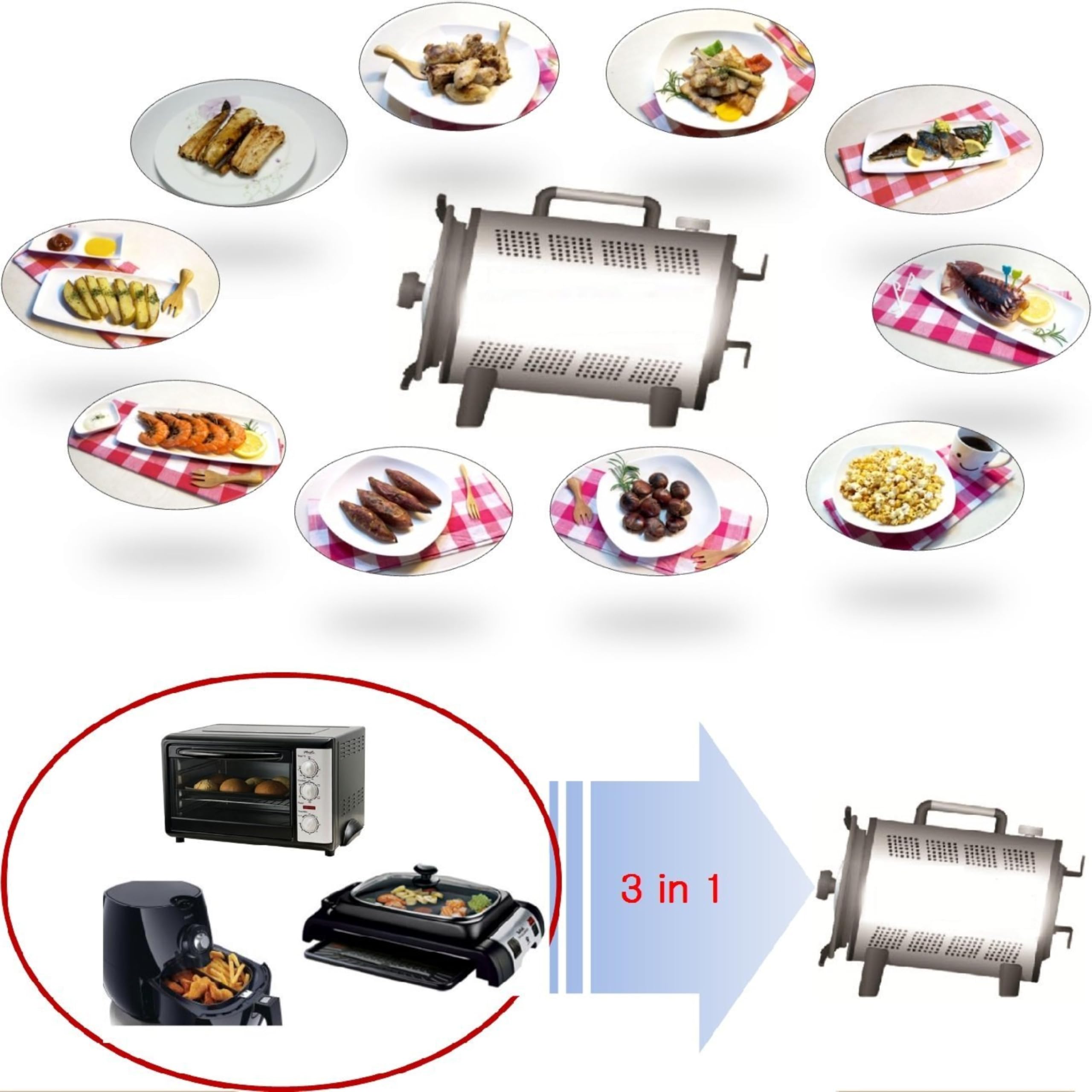 Syntrox Germany 5 l Kleiner Mini Backofen Rotierend Satale | Miniofen | Selbstdrehend, Edelstahl, 690 Watt, Grillen und Braten, Vielseitiger Küchenhelfer