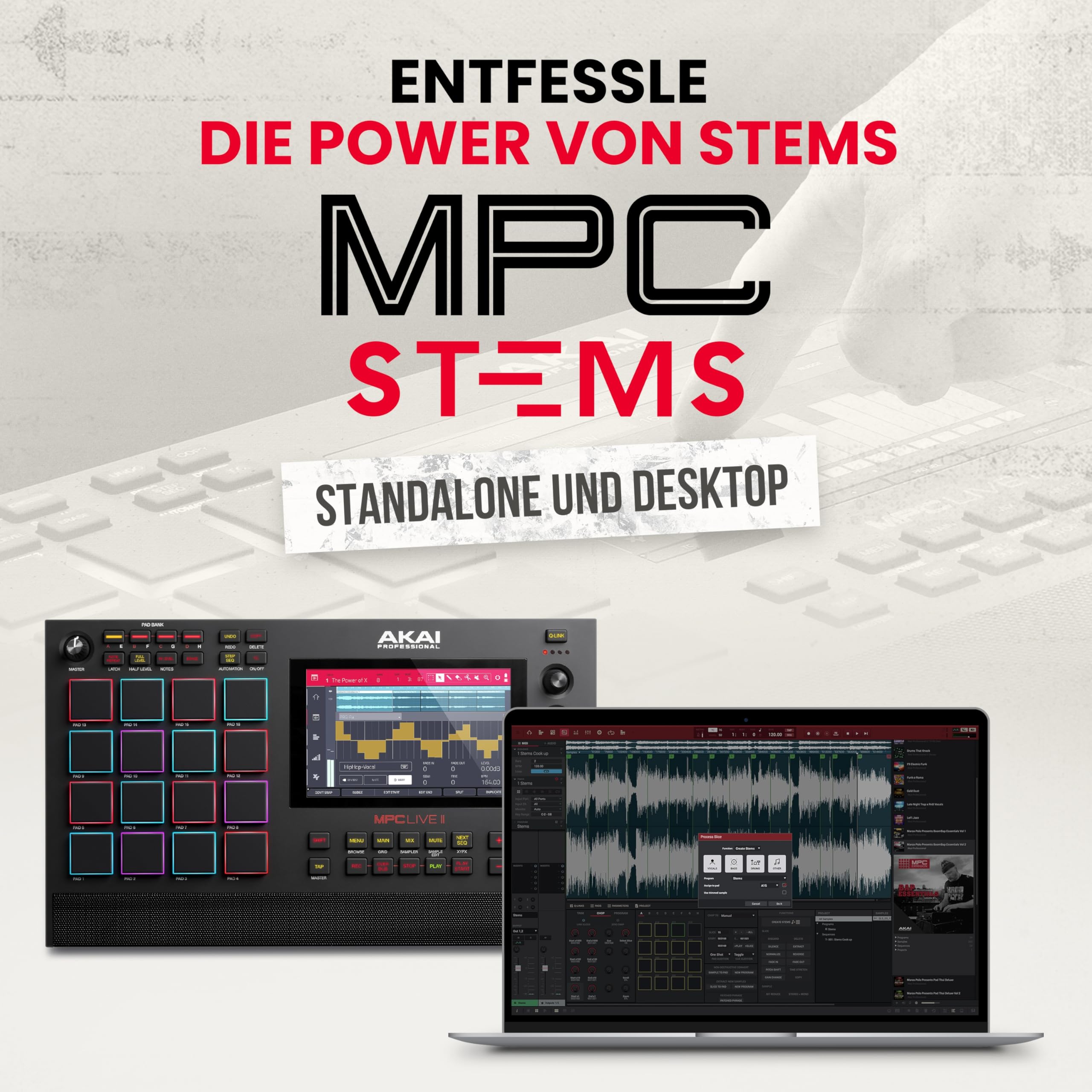 Akai Professional MPC Live II - Batteriebetriebene Drum Machine, Sampler und Beat Maker mit Lautsprechern, Drum Pads, Synth Engines, Touch Display und Native Instruments Integration