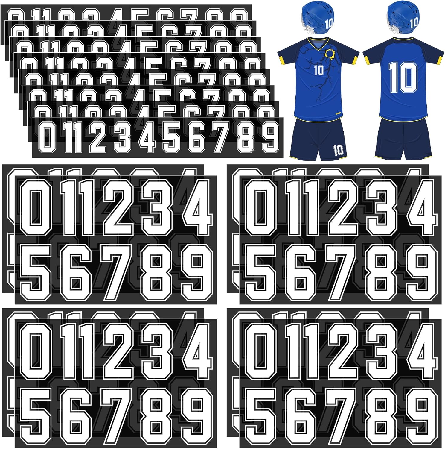 Glenmal 176 Sheets 1936 Pcs Iron on Numbers for Jersey T-Shirt Heat Transfer Numbers 0-9 for Fabric Clothing Sports Jersey Helmet Football Basketball Baseball DIY Team Uniform(White)