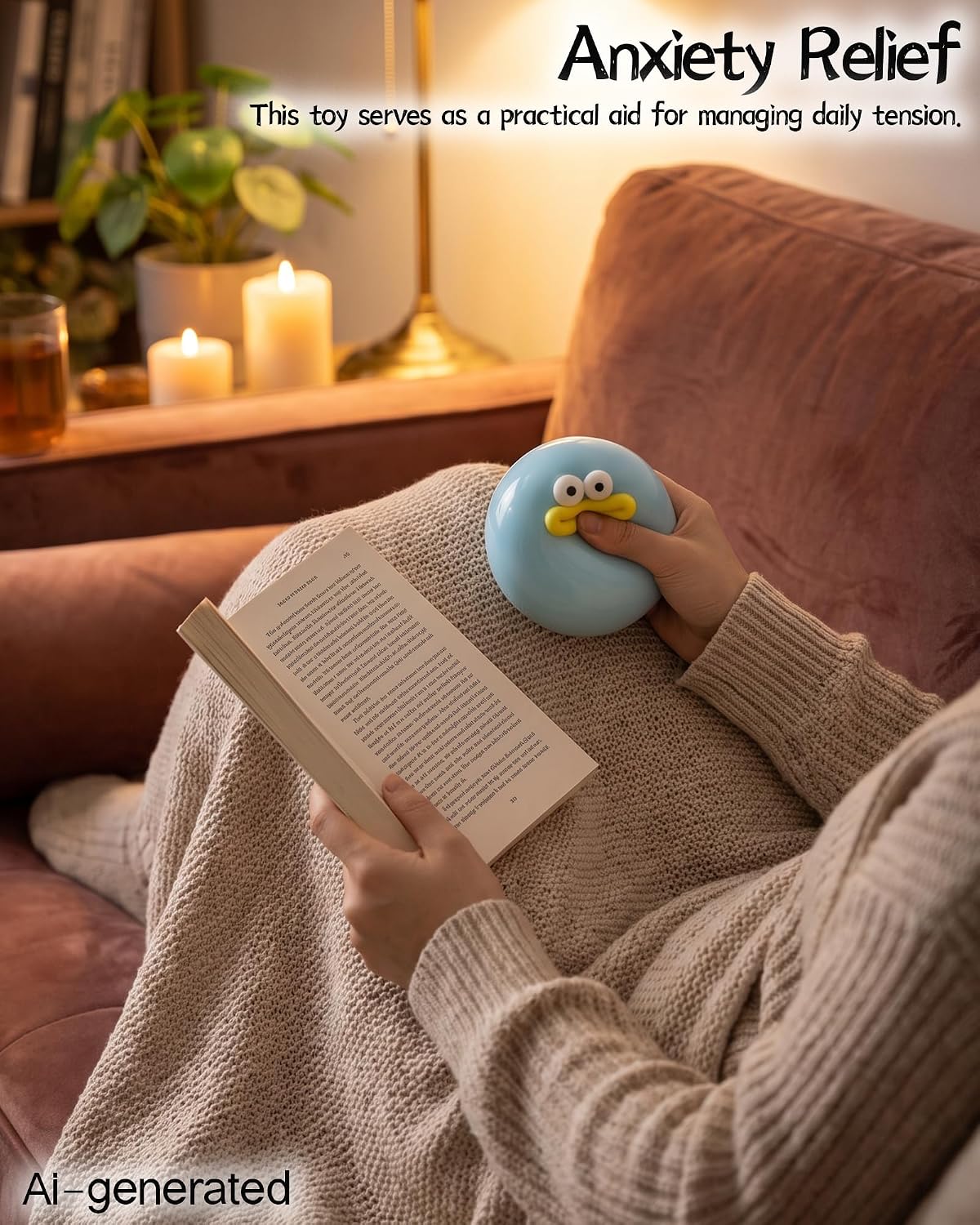 Funny Face Squishy Stress Ball for Stress Relief Desk for Adult, Blue image 2