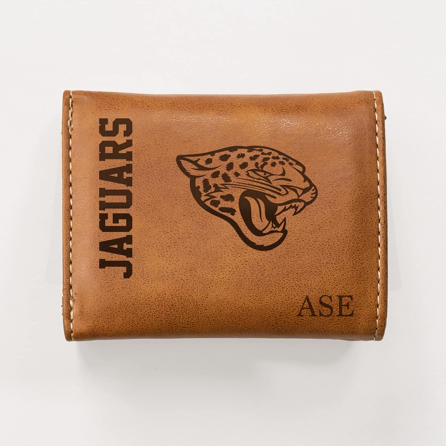 Rico Industries NFL Football Jacksonville Jaguars Brown Personalized-Custom Laser Engraved Faux Leather Tri-fold Wallet - Slim Wallet