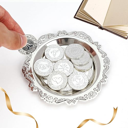 Miniatura 3 de TINGKU Juego de 13 Monedas de Unidad para Ceremonia de Boda Arras de Boda con Bandeja Placa Boda Arrhae Moneda Católica