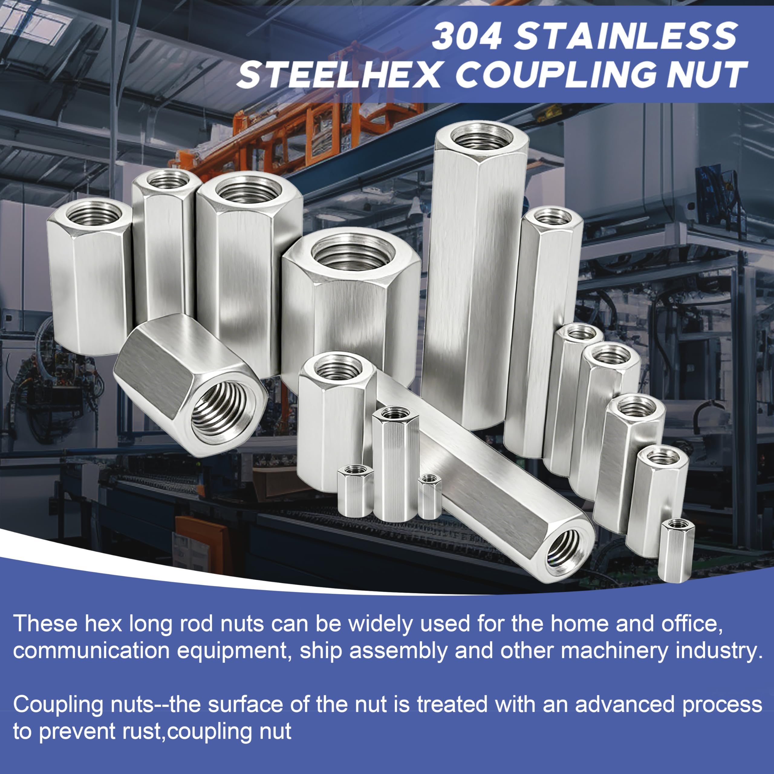 304 Stainless Steel Coupling Nuts - M6 x 1.0 -7 304 Stainless Steel Coupling Nuts - M6 x 1.0 -7