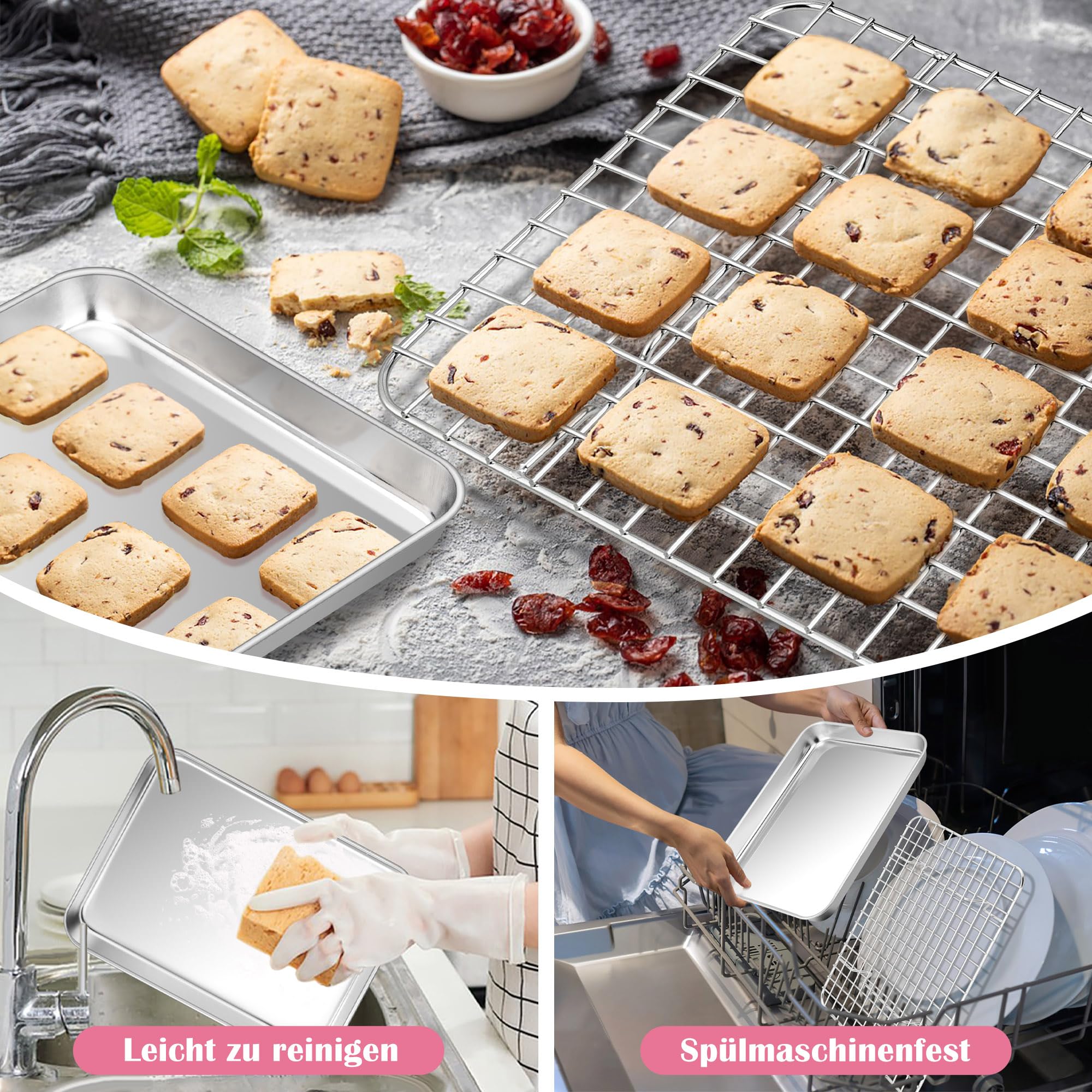 KITCHENATICS Premium Kwaliteit Halve Bakplaten, Anti-Aanbakplaten Voor Koekjes, Ovenveilige Bakplaten, Heavy Duty 1/2 Commerciële Bakvormen Voor Oven - Set Van 2, 33 x 45,5 CM