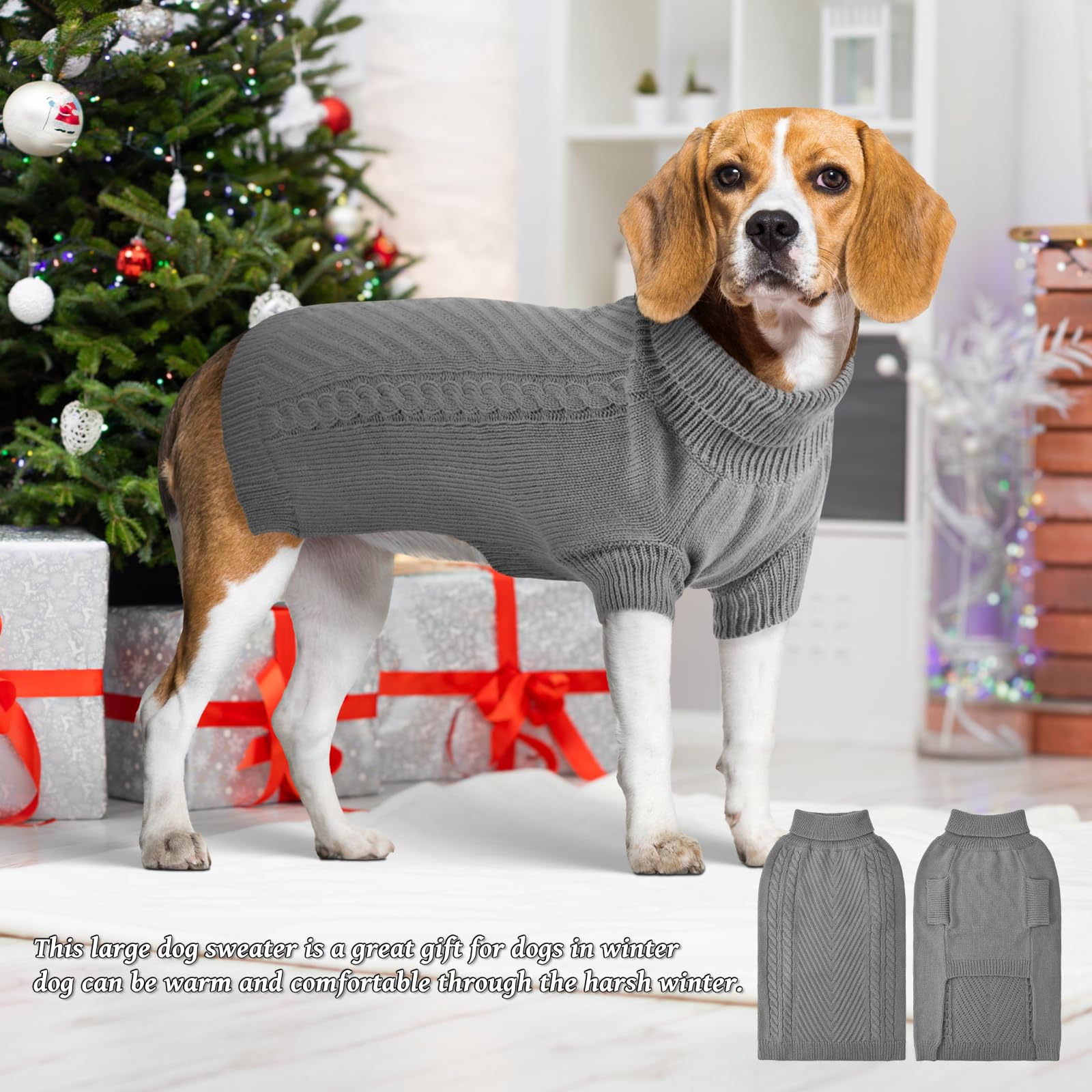 Suéter para perro grande, suéter de cuello alto, suéter de punto térmico para otoño e invierno, suéter cálido de manga larga para perros medianos y grandes (gris, S)