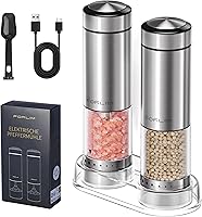 Vista 13 de FORLIM Juego de molinillo de sal y pimienta eléctrico, actualizado, lavable, funciona con pilas, operación automática de una mano con LED, grosor
