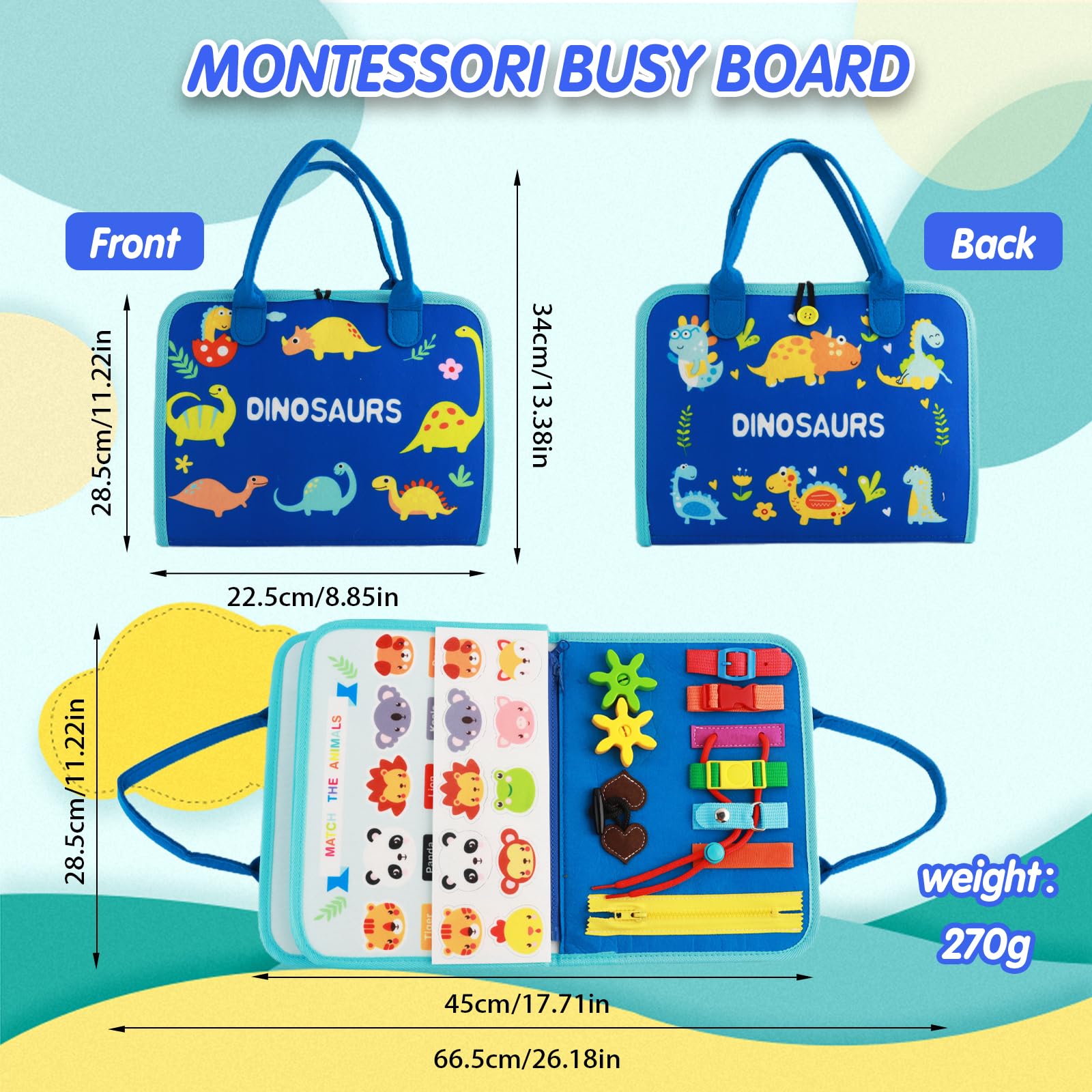 Busy Board Montessori zabawka od 1, 2, 3, 4 lat, filcowa tablica do aktywności 7 w 1, zabawka edukacyjna, rozwijanie, sensoryczna drobna motoryka, zabawka edukacyjna dla niemowląt
