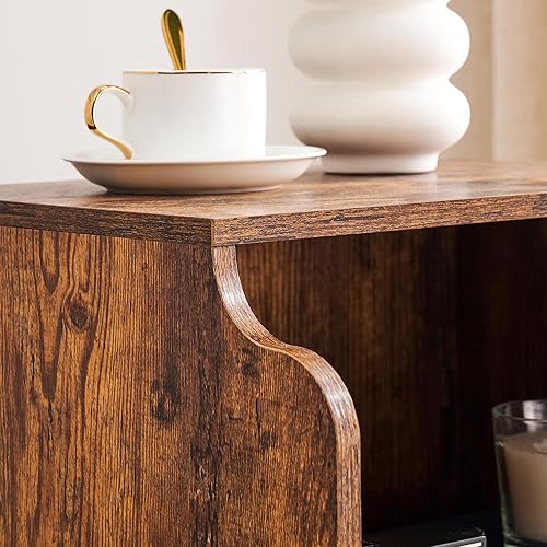 Miniatura 5 de GAOMON Mesa auxiliar con espacio de almacenamiento de 3 niveles, mesa auxiliar vintage con borde curvado y 4 patas de metal sólido para sala de