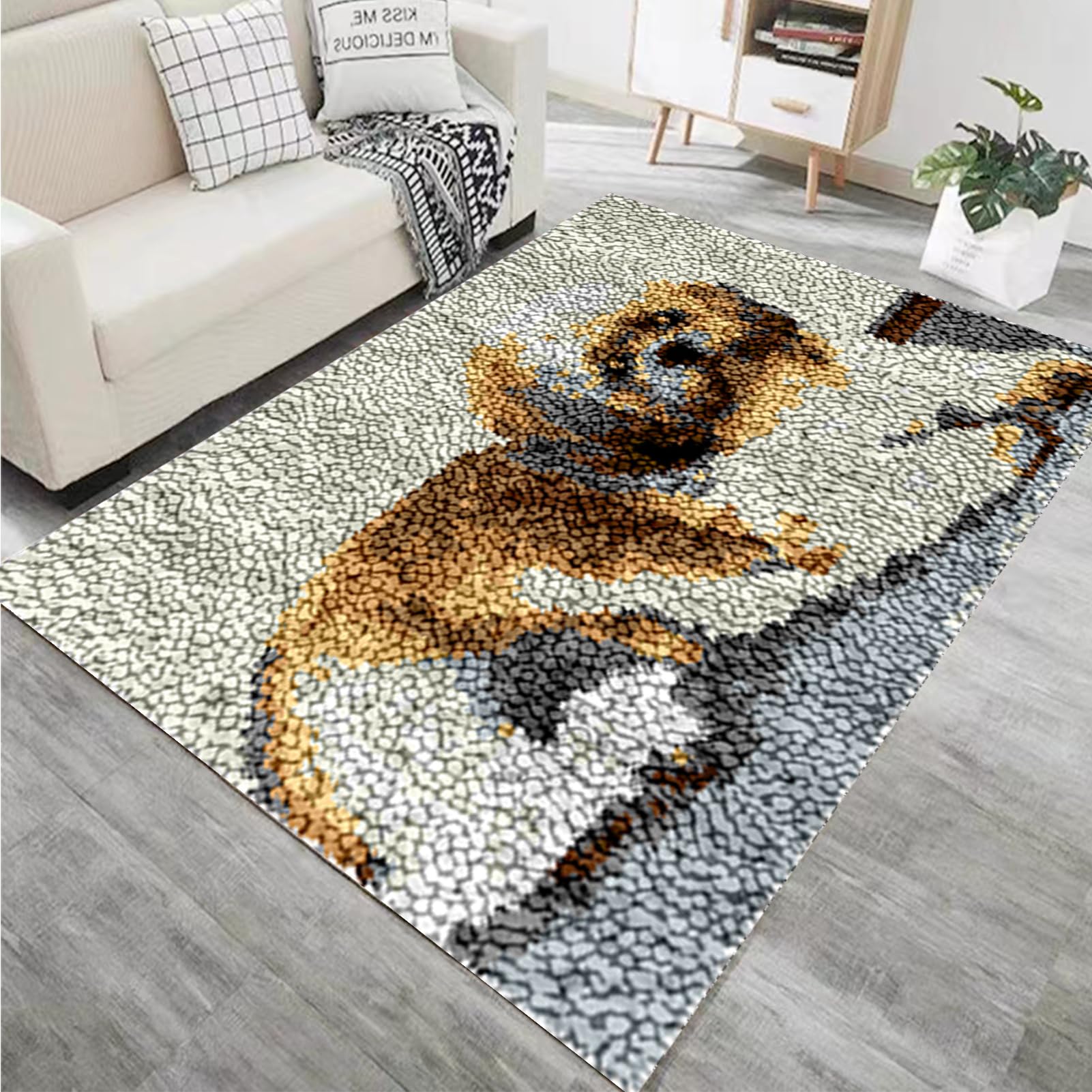 QUIYAEZY Knooptapijt om zelf te knopen, grote knoopset, knoopsets kruissteek tapijtset met gereedschap latch haakkit, doe-het-zelf tapijt handwerk zelf knoopset huisdecoratie 90 x 120 cm