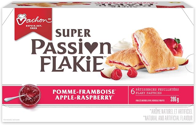Vachon Super Passion Flakie Apple-Raspberry Flaky Pastries with Fruity and Creamy Filling, Delicious Dessert and Snack Food, 6 Individually Wrapped Cakes, 396 Grams