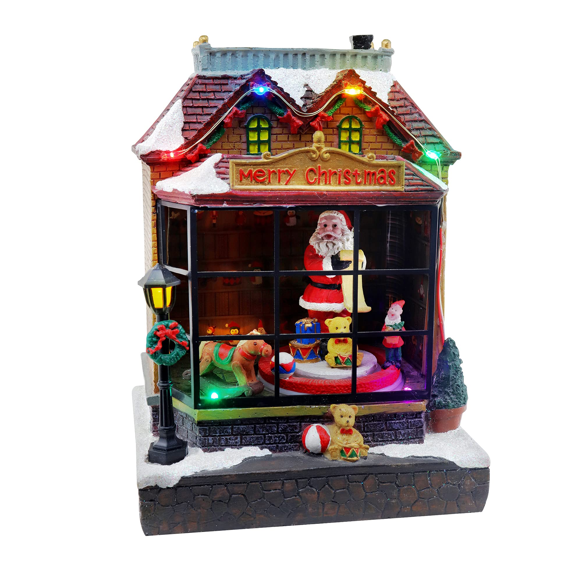 Christmas Village Santa Shop Animated Prelit Musical Winter Snow