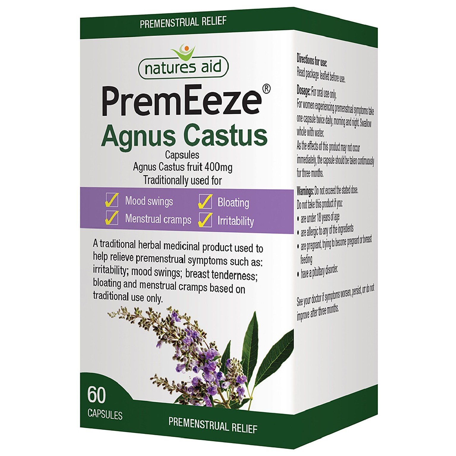 Natures Aid PremEeze Agnus Castus Capsules, 60-Count
