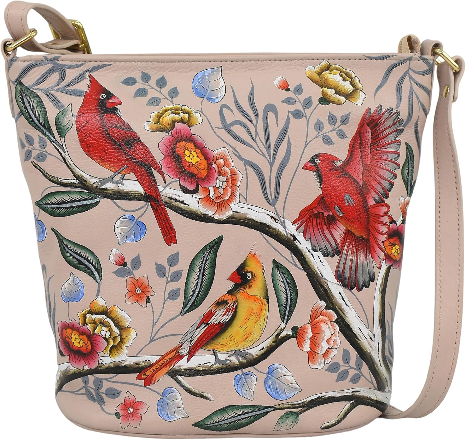 Anuschka hand-painted leather bucket tote bag for women original.