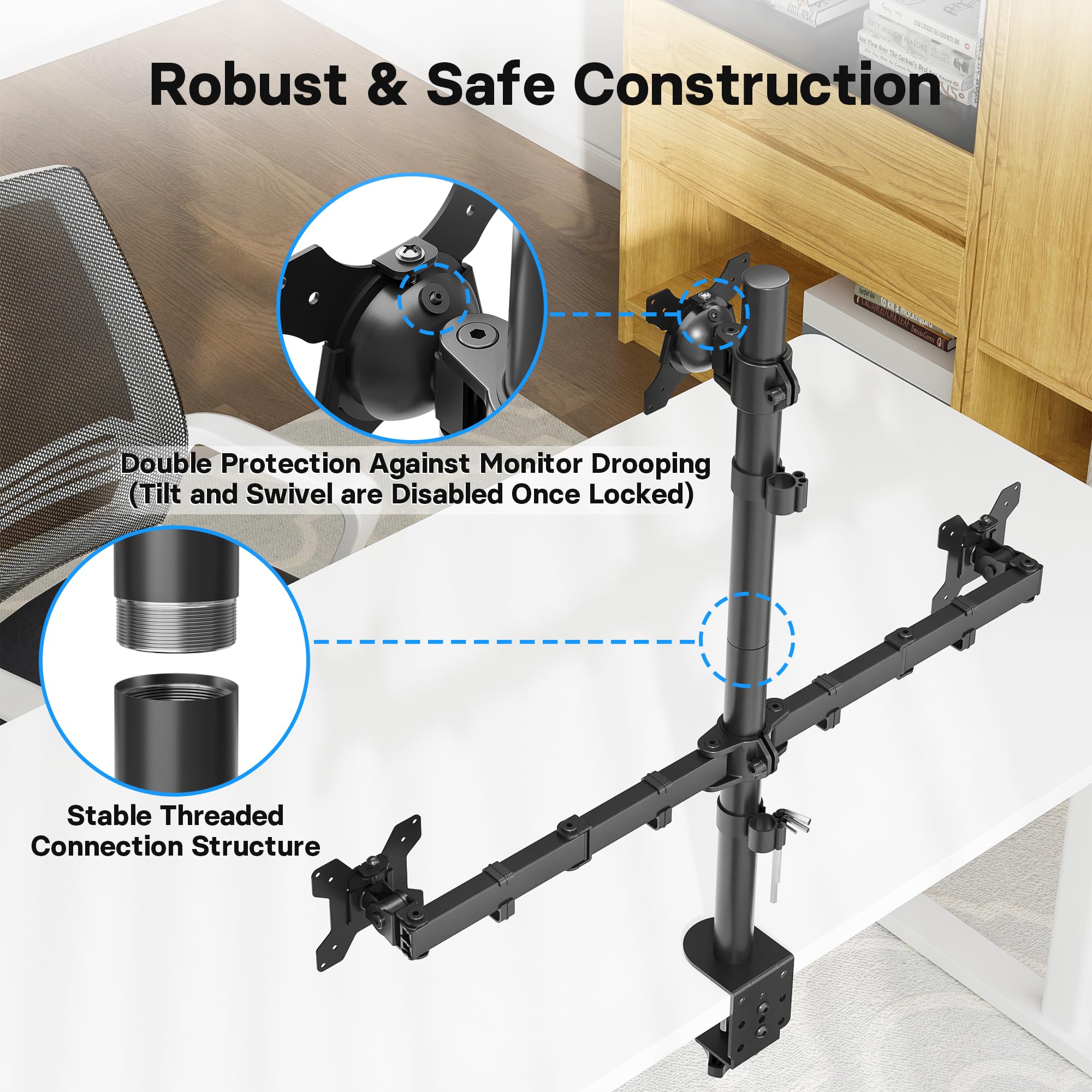 BONTEC Support Écran PC Triple 32 Pouces 27 Pouces Bras Réglable 10kg