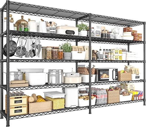 REIBII 73''W Shelf 1650 LBS Storage Shelves 5-Tier Metal Shelving Wire Shelving Unit, Adjustable Heavy Duty Metal Shelves Wire Shelf for Pantry