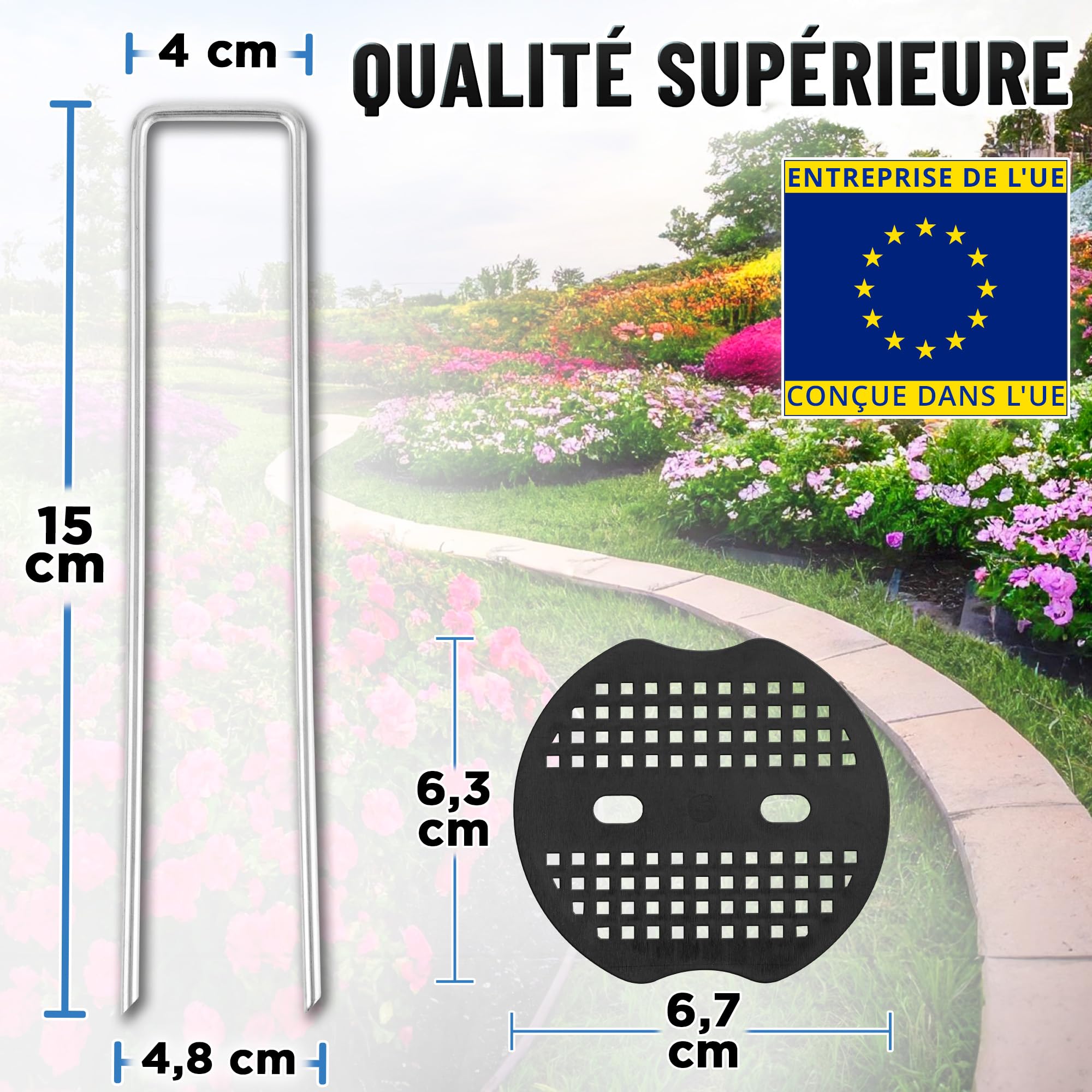 Piquets de Jardin (6"/150 mm, 1000 PK), agrafes galvanisées en Forme de U, épingles en Tissu pour barrière Contre Les Mauvaises Herbes et Installation de Gazon