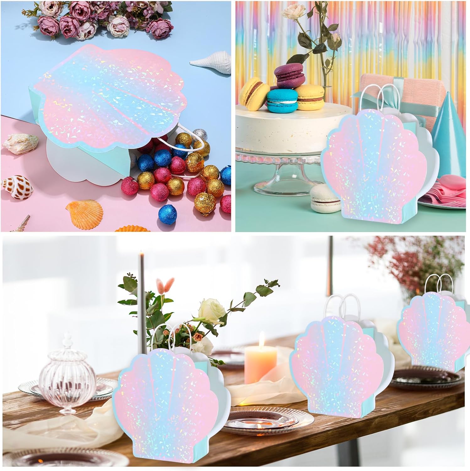 AojSup 12 Pcs Mermaid Party Favor Bags, Seashell Gift Bags for Shell Mermaid Birthday Decorations and Under the Sea Aquatic Nautical Theme Party Summer Ocean Beach Picnic Goodie Treat Supplies - Image 4